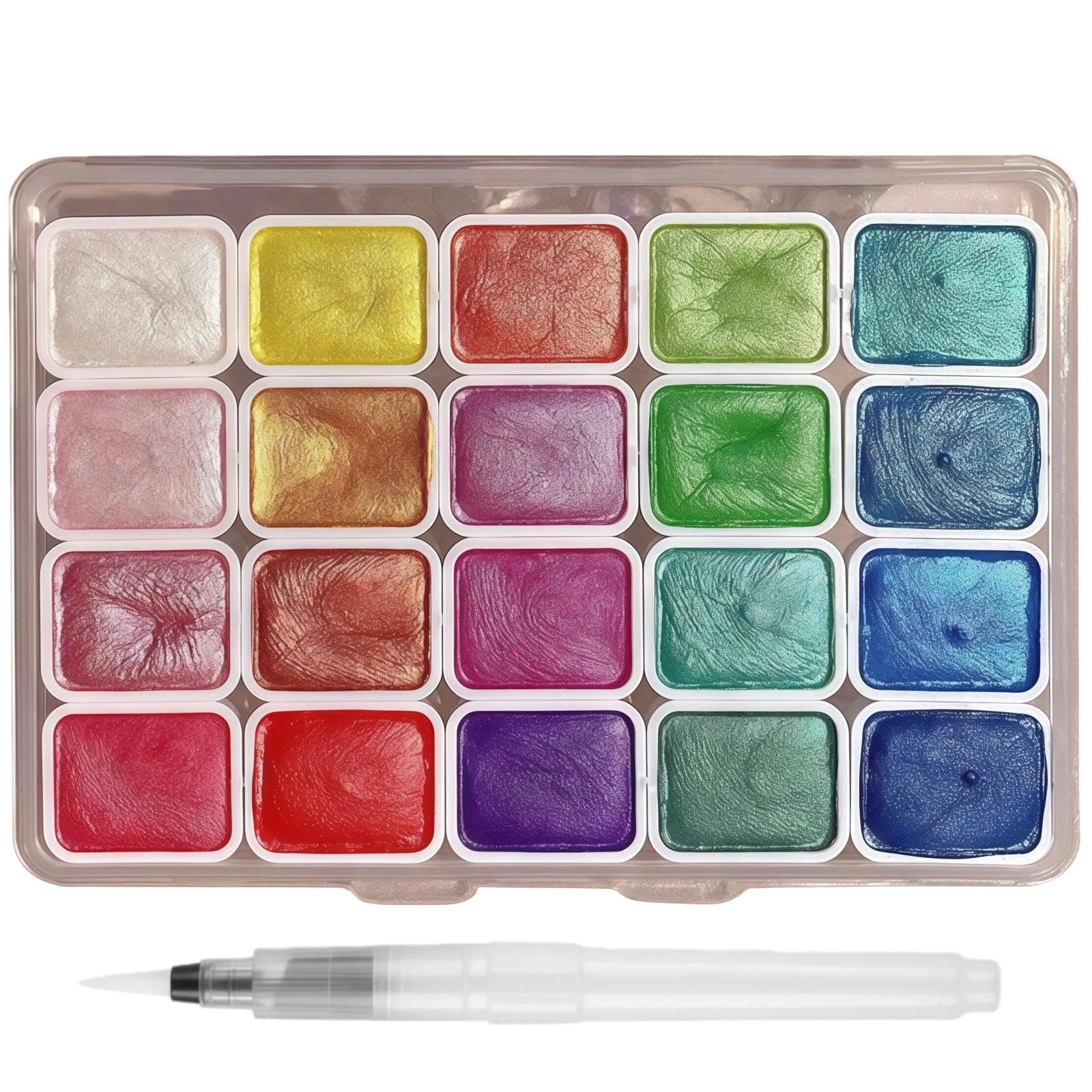 SONGMART Metallic Watercolour Paints Set, 20 Colors Glitter Watercolor Paints, Metallic Paint, Solid Glitter Paint, Metal-lic Watercolors for Artists, Beginners & Painting Lovers