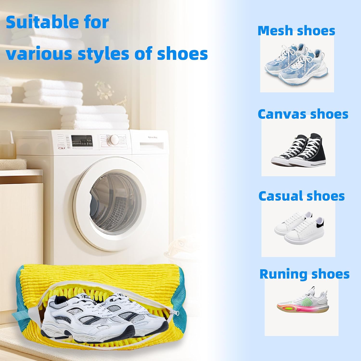 Shoe Washing Machine Bag Laundry Shoe Bag for Washer and Dryer Reusable 2pc Shoe Cleaning Bags for Sneakers 360° Deep Cleaning Machine for All Shoes Types With Self-locking Zipper - Image 2
