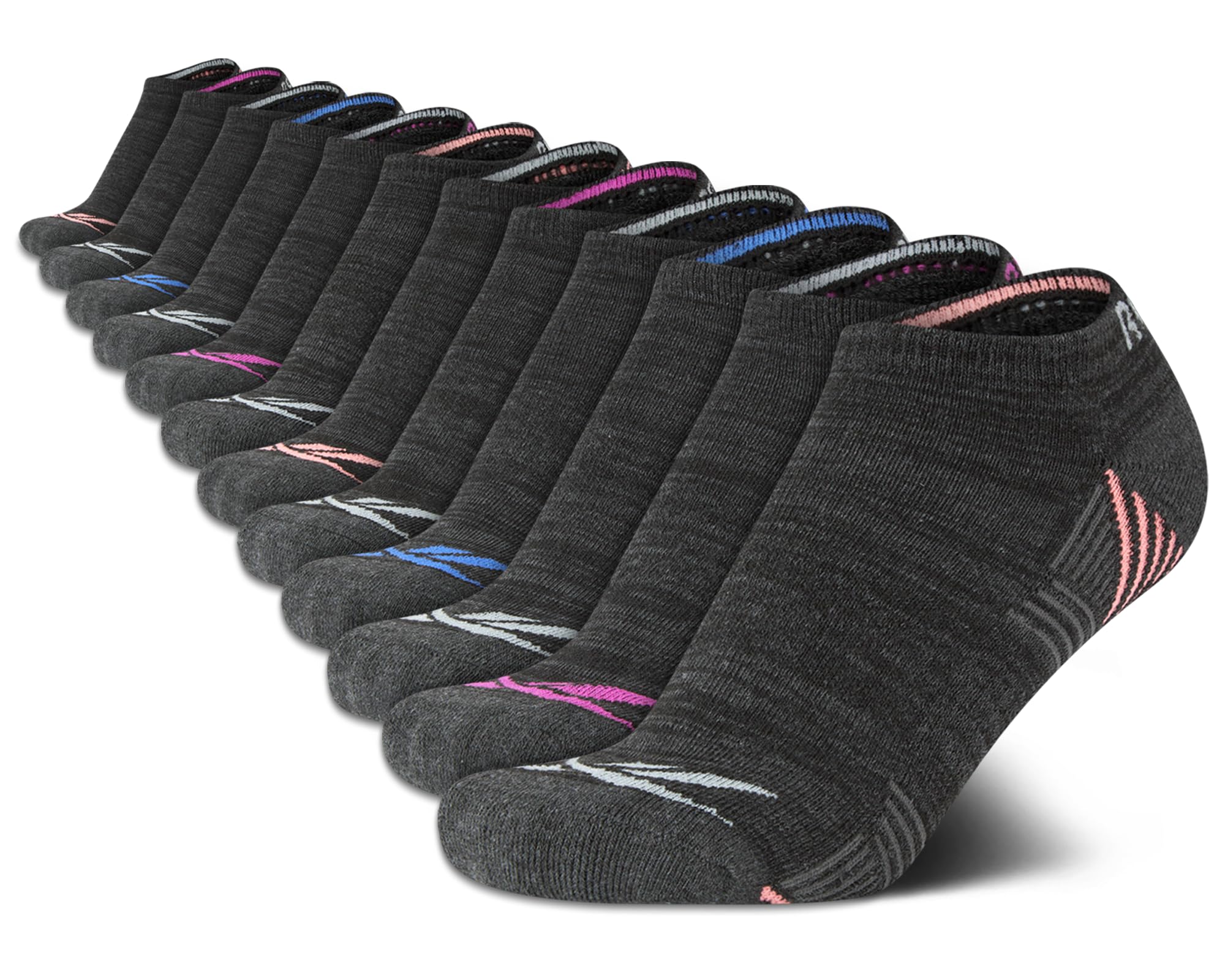 Reebok Womens No Show Socks Moisture Wicking Cushion Low Cut Socks 12 Pack