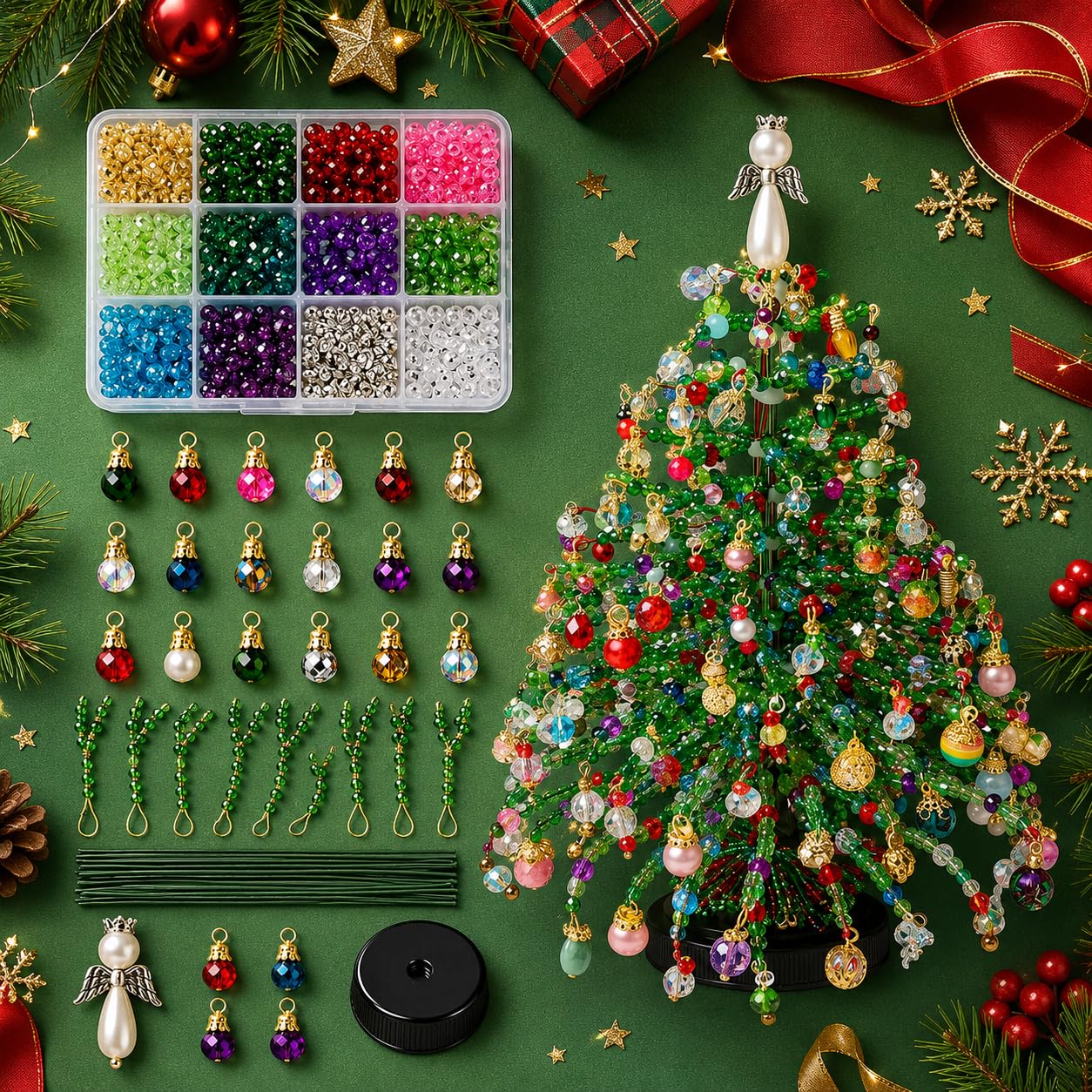 DIY Beaded Christmas Tree Kit, 3D Beaded Christmas Tree Kit with Lights, #A