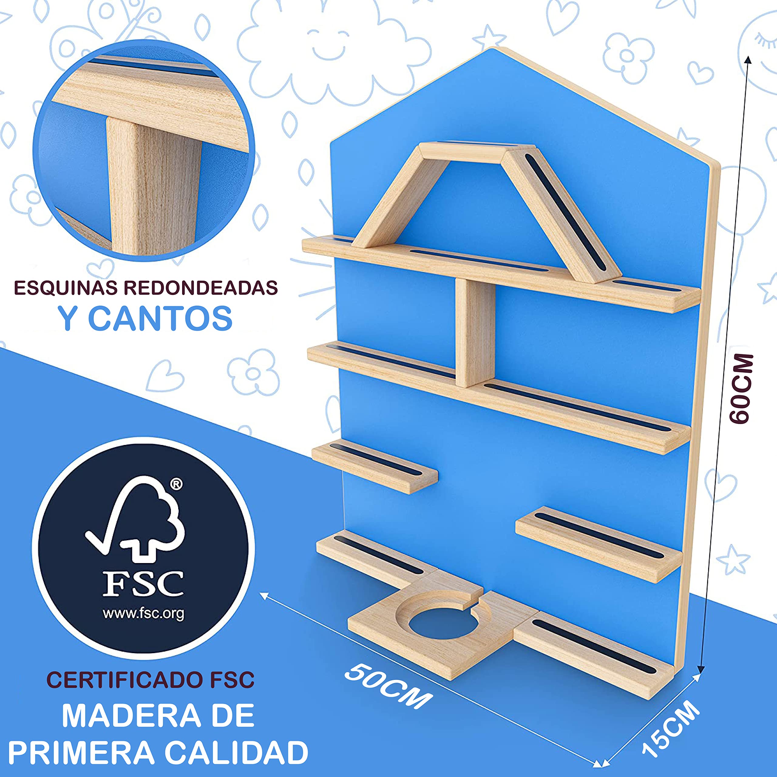 Estantería para tonies y tonies [el original] – Estantería para cajas de tonies y hasta 52 tonies – Estantería magnética de pared para tonies – 4 compatible con caja Toniebox (azul)