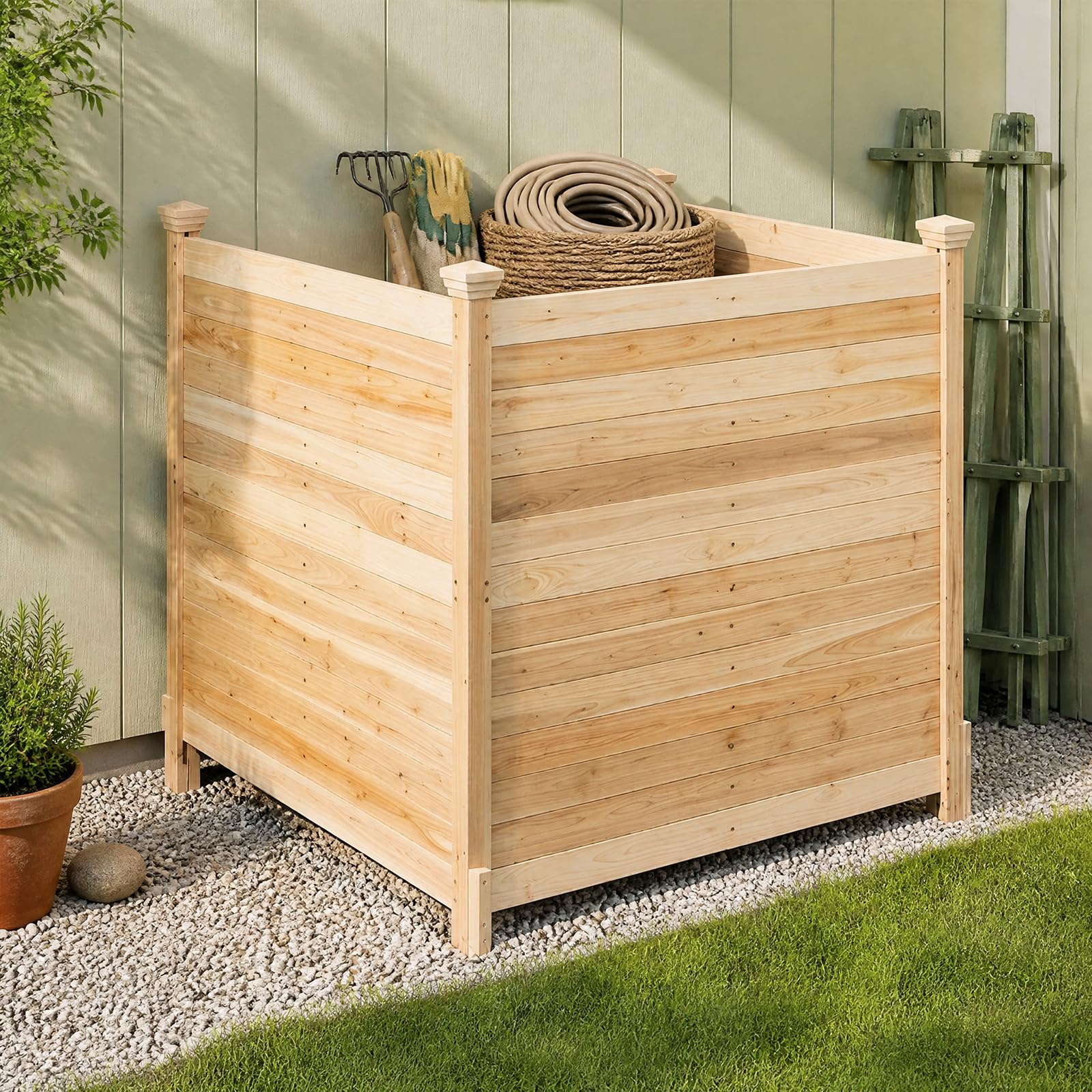 GYMAX Panneau Brise Vue Extérieur 3 Panneaux 119 x 115,5 cm (Naturel)