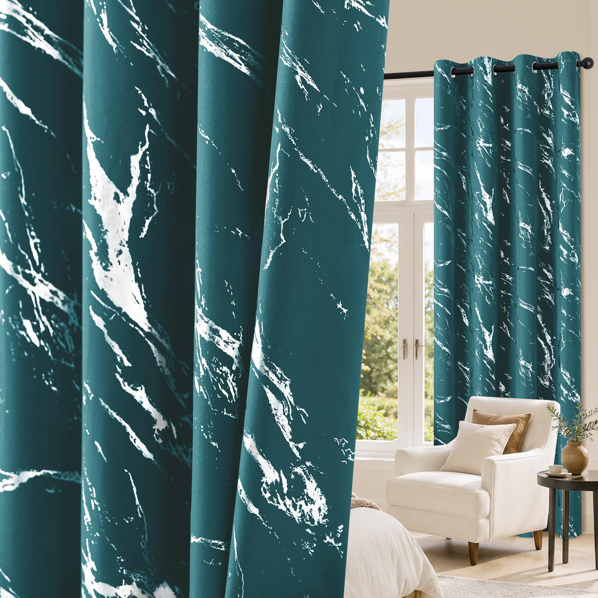 100% Blackout Curtains 5 Feet for Window, Set of 2, Foil Printed | Thermal Insulation, Noise Reduced Grommet Draps for Bedroom, Living Room, Office, Room Darkening Curtains, 132x152 cm, Teal-image-16