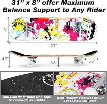 BELEEV Skateboards, 31 x 8 inch Complete Skateboard for Beginners