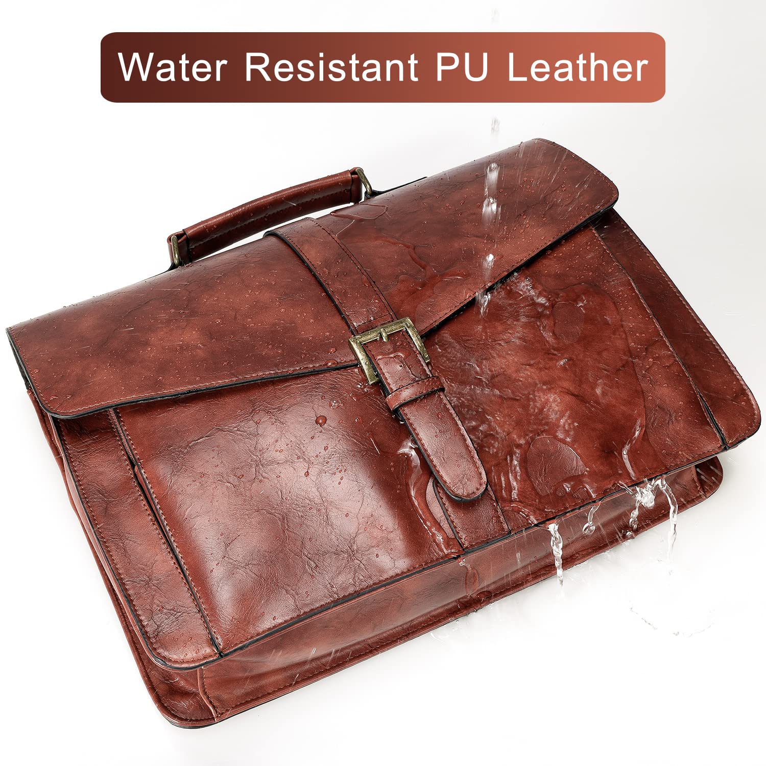 Estarer Mens PU Leather Briefcase Large Laptop Satchel Messenger Shoulder Bag for Work Business Office - Christmas Gifts For Him
