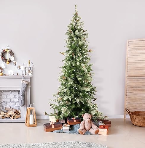 Miniatura 52 de Fraser Hill Farm Árbol de Navidad artificial flocado de abeto búfalo de 6.5 pies con doble luces LED multicolor y blanco cálido y soporte, árbol LED