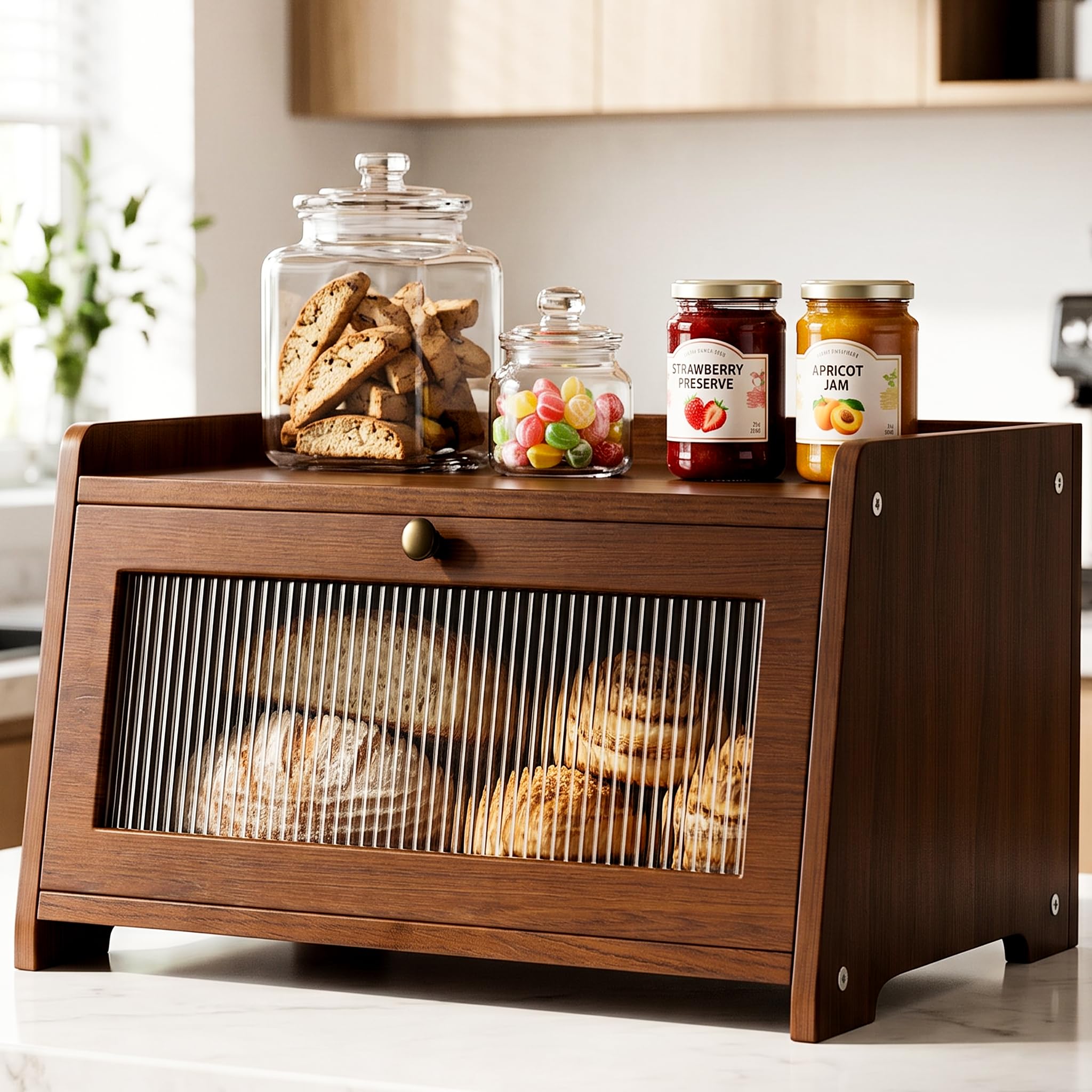 Photo 1 of Wooden Bread Box for Kitchen Countertop with Clear Acrylic View Window
