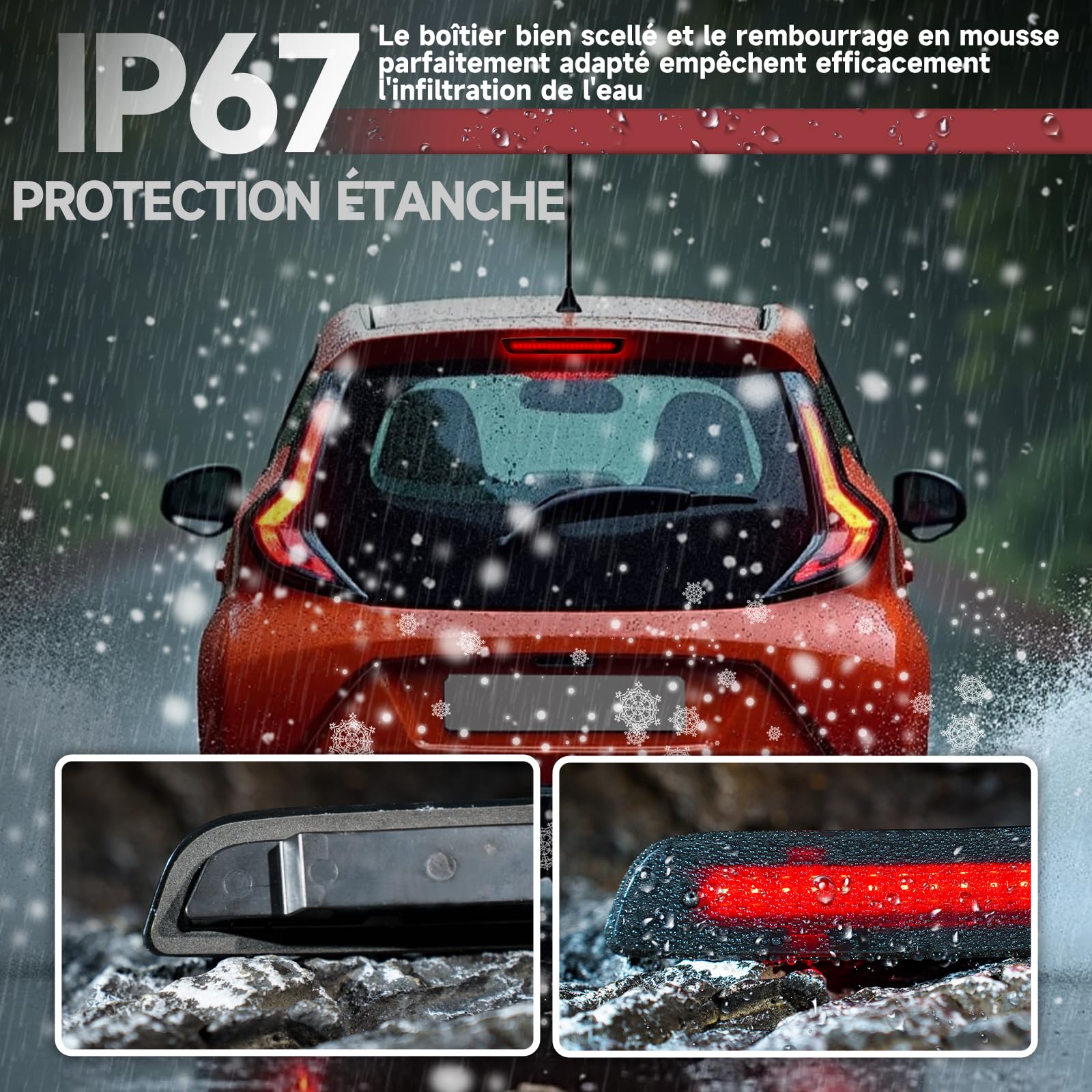 1pc pour Feu Stop 2014-2022 Ci.troen C1 / Pe.ugeot 108 / To.yota Aygo CHMSL Feu de Stop Arrière à Niveau Élevé Lampe de Frein LED 3ème Feu