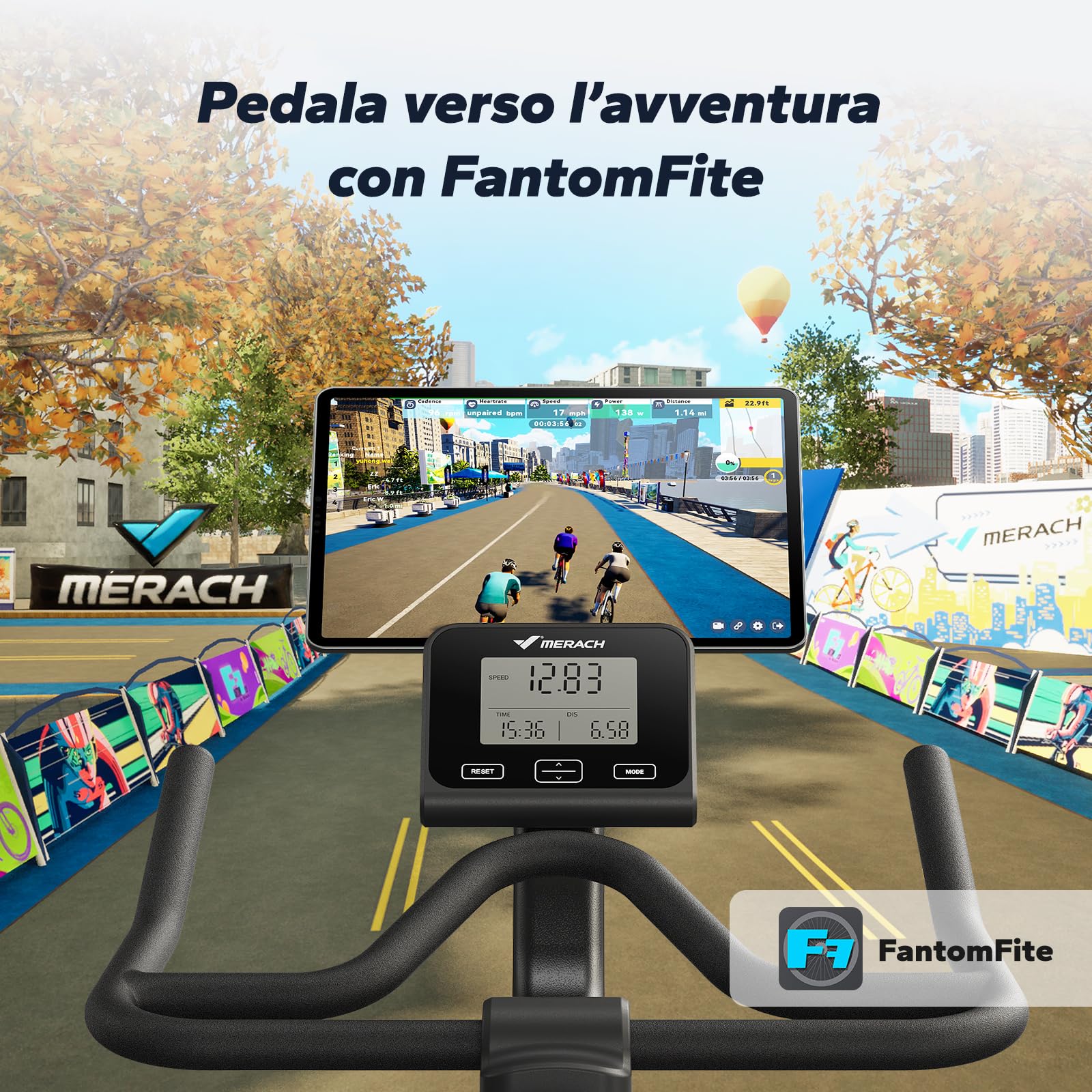 MERACH Cyclette, bicicletta con resistenza magnetica, silenziosa, con cuscino da seduta confortevole, per interni con supporto per tablet, applicazione propria, fino a 158 kg