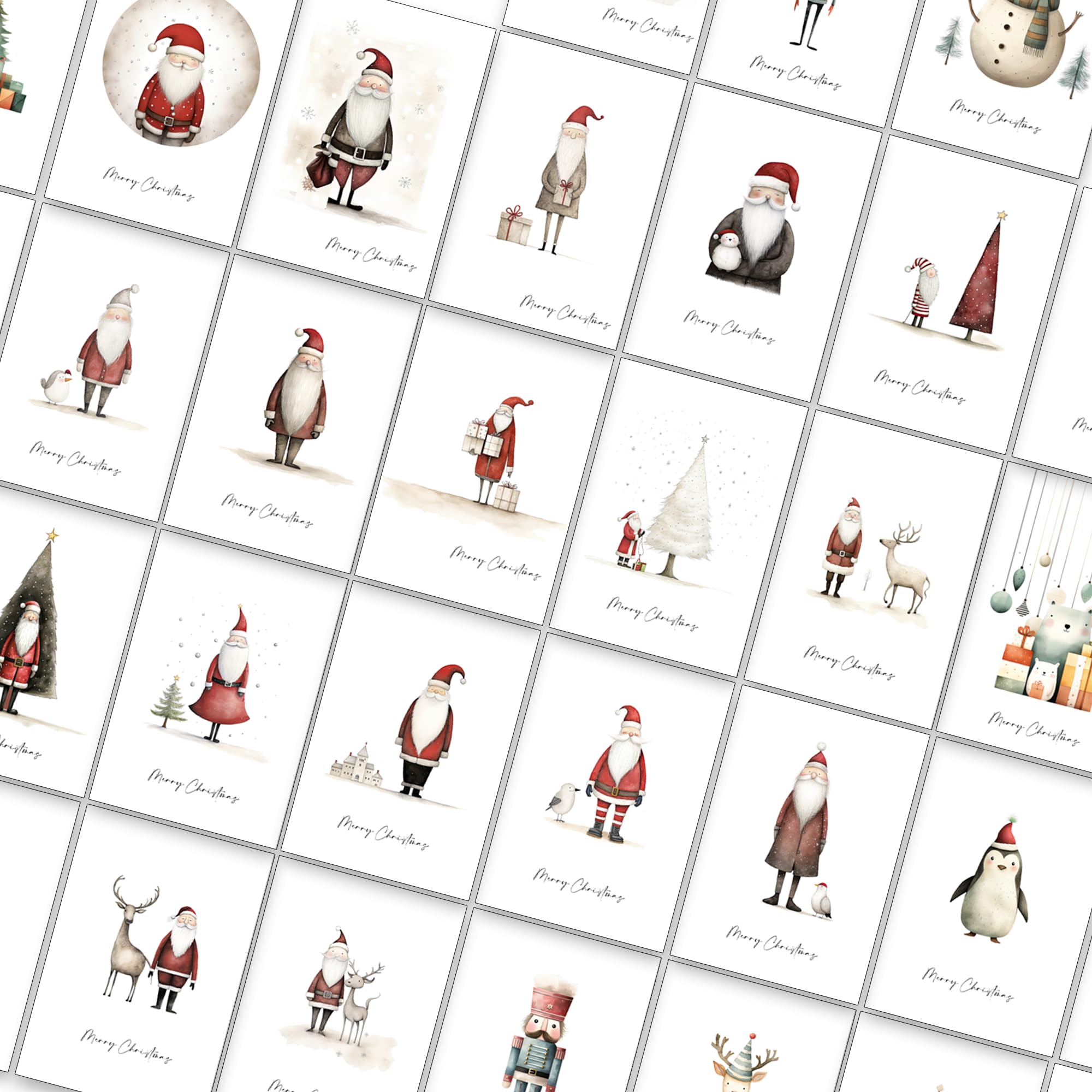 Pack of 64 Christmas Postcards with Whimsical Drawings on the Front - 32 Different Designs