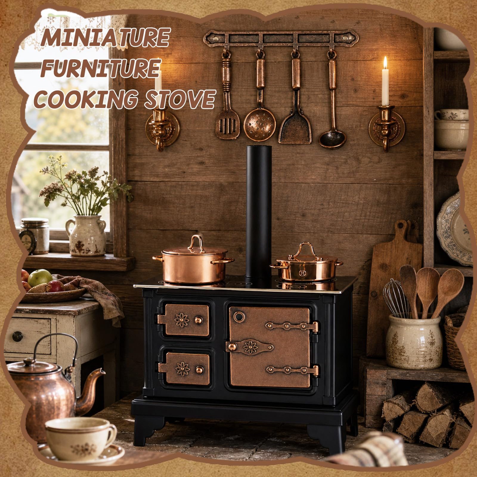 10 sztuk miniaturowych mebli kuchenka do gotowania mini retro metalowy piec z miniaturowym świecznikiem ściennym mini garnki, mini łyżka, łopatka, naczynia kuchenne, narzędzia do dekoracji kuchni w