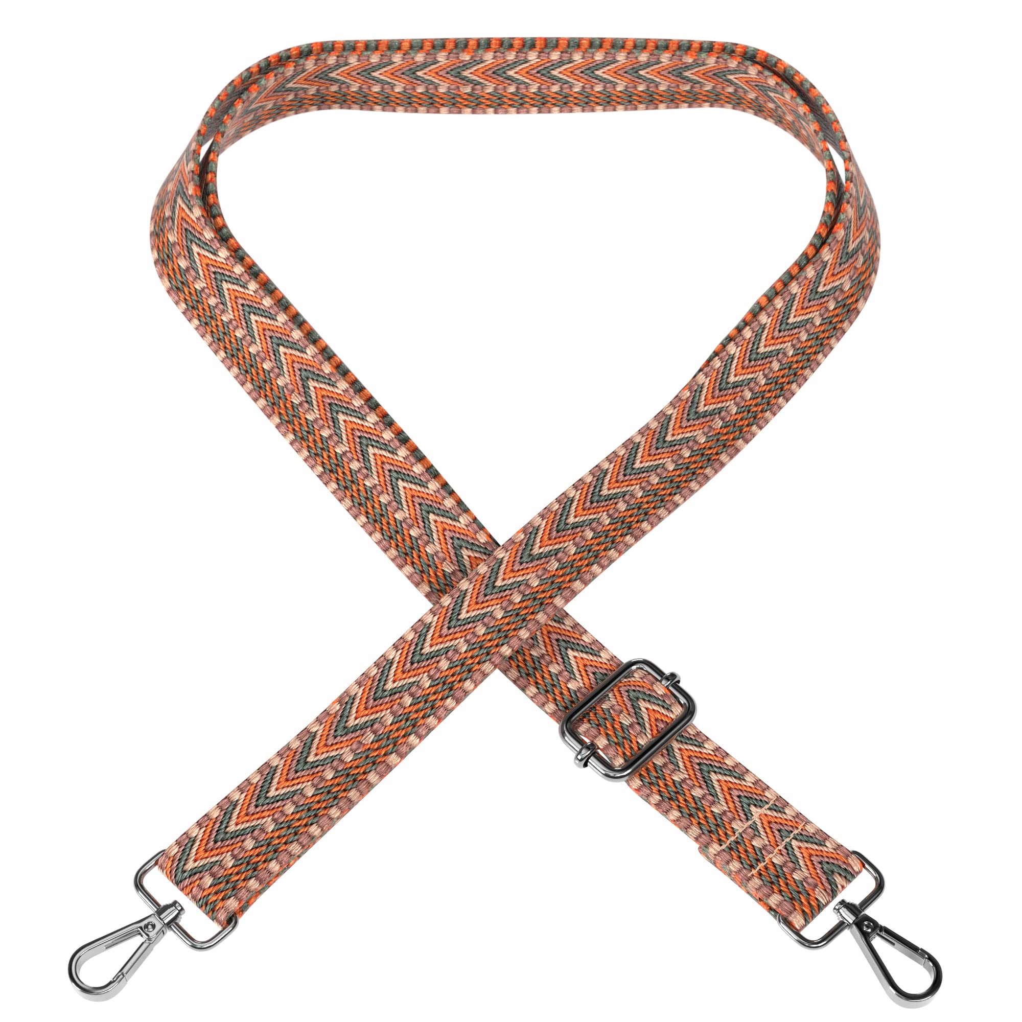 EAZY CASE Verstelbare tasriem, vervangende riem voor handtassen, schouderriem voor schoudertassen, brede riem voor tassen en draagtassen, doe -het-zelf tasband, zigzag, blauw, taupe, metaal, goud