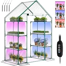 SUNYRISY Indoor Greenhouse with Grow Lights, 4 Tier Dual Mini Small Greenhouse Kit with Zippered PVC Tent Cover for Indoor Garden Seed Starting Tray, 36W Full Spectrum with Timer