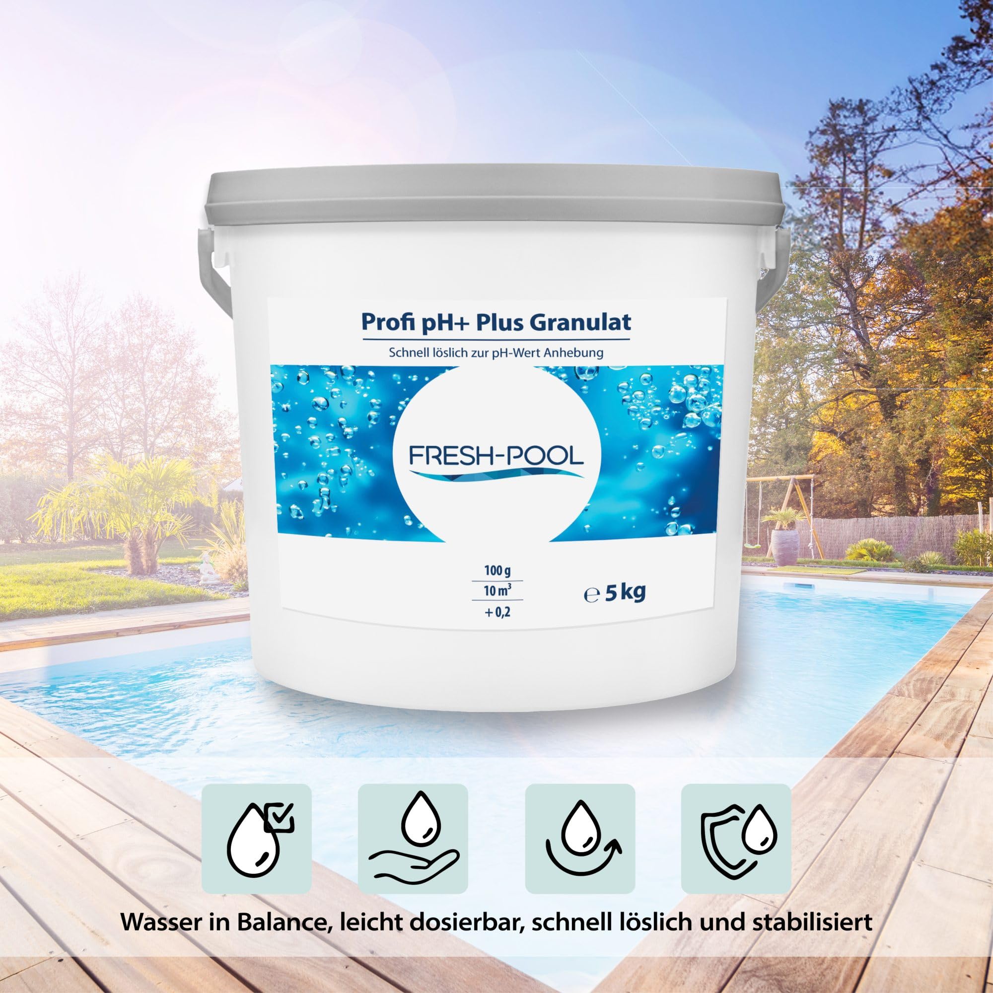 Fresh-Pool Profi pH+ Plus Granulat 5 kg - ph Heber Pool Granulat | ph Plus Pool Granulat | ph Wert Heber | ph+ Granulat | ph Granulat
