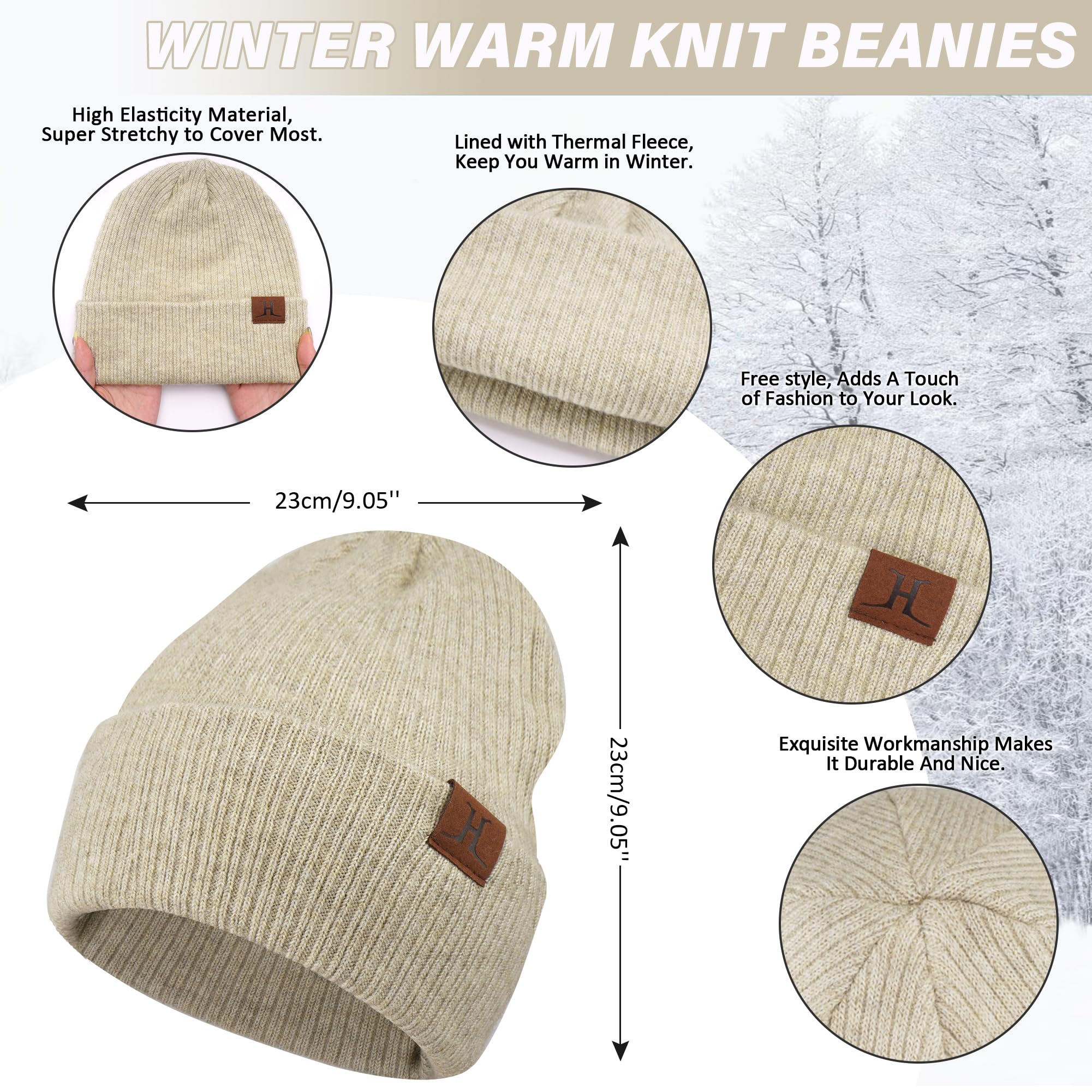 Femmes Hiver Chaud Bonnet Echarpe Thermique Gants Tactiles Ensemble Tricot Slouchy Cache-Cou Cadeau Femme