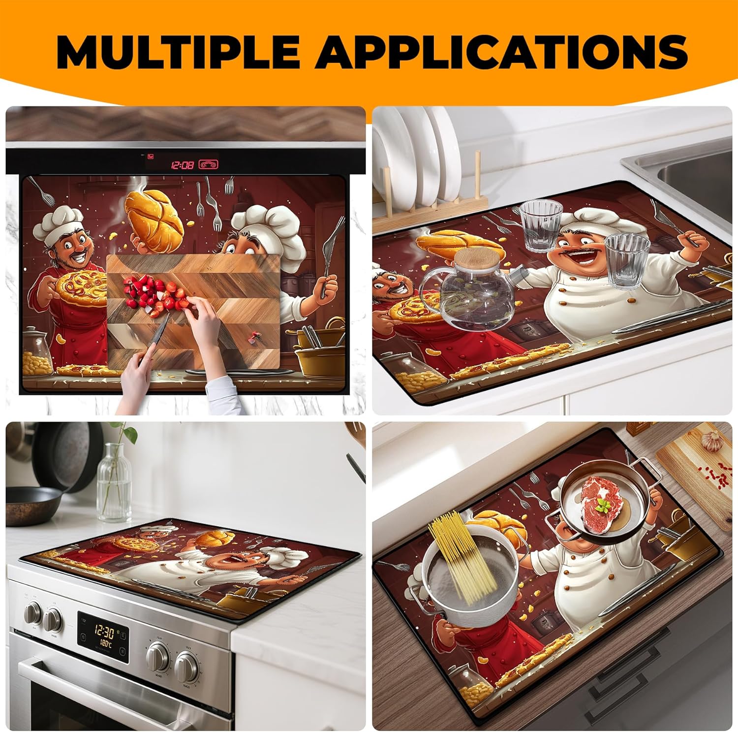 Heat-Resistant Glass Stove Top Cover with Anti-Slip Rubber Coating – Electric Stove Protector, Scratch-Resistant, Expands Counter Space, Stylish Kitchen Decor (Pizzas, 30" x 21")