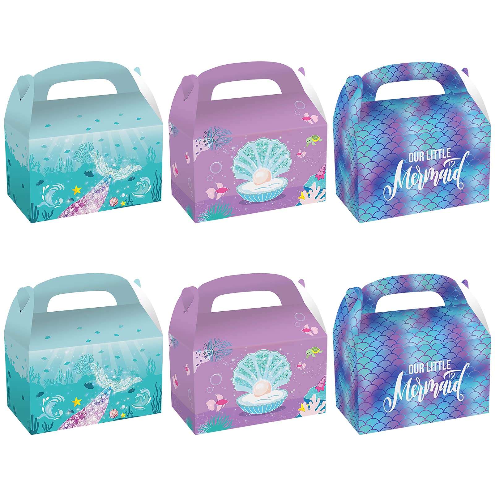CIEOVO 24 Pack Mermaid Party Favor Treat Boxes, Mermaid Goodie Candy Treat Present Boxes Recycled Party Favor Boxes for Under The Sea Theme Party