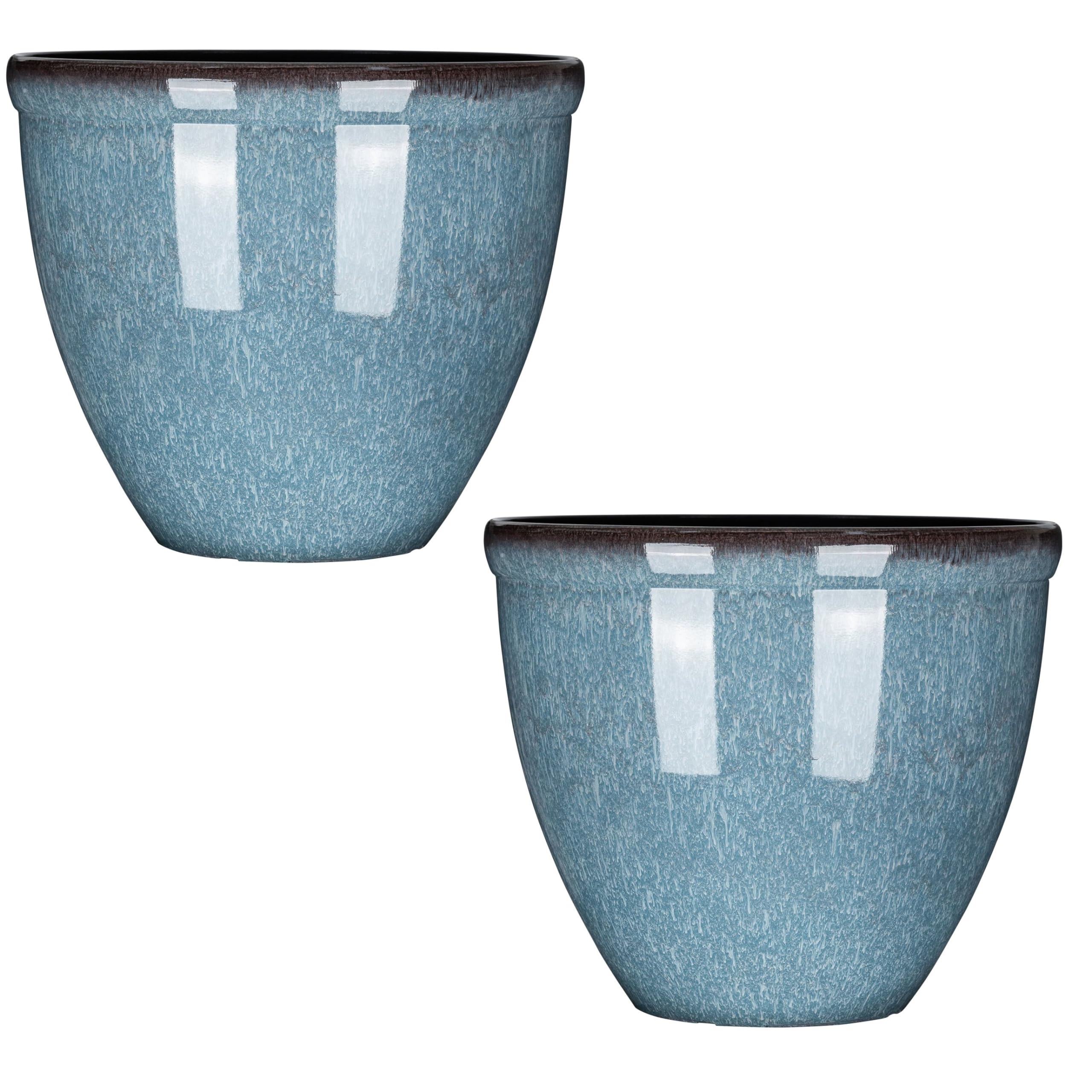 Garden Gear Glazed Effect Planter 39.5cm Blue Plastic - Pack of 2