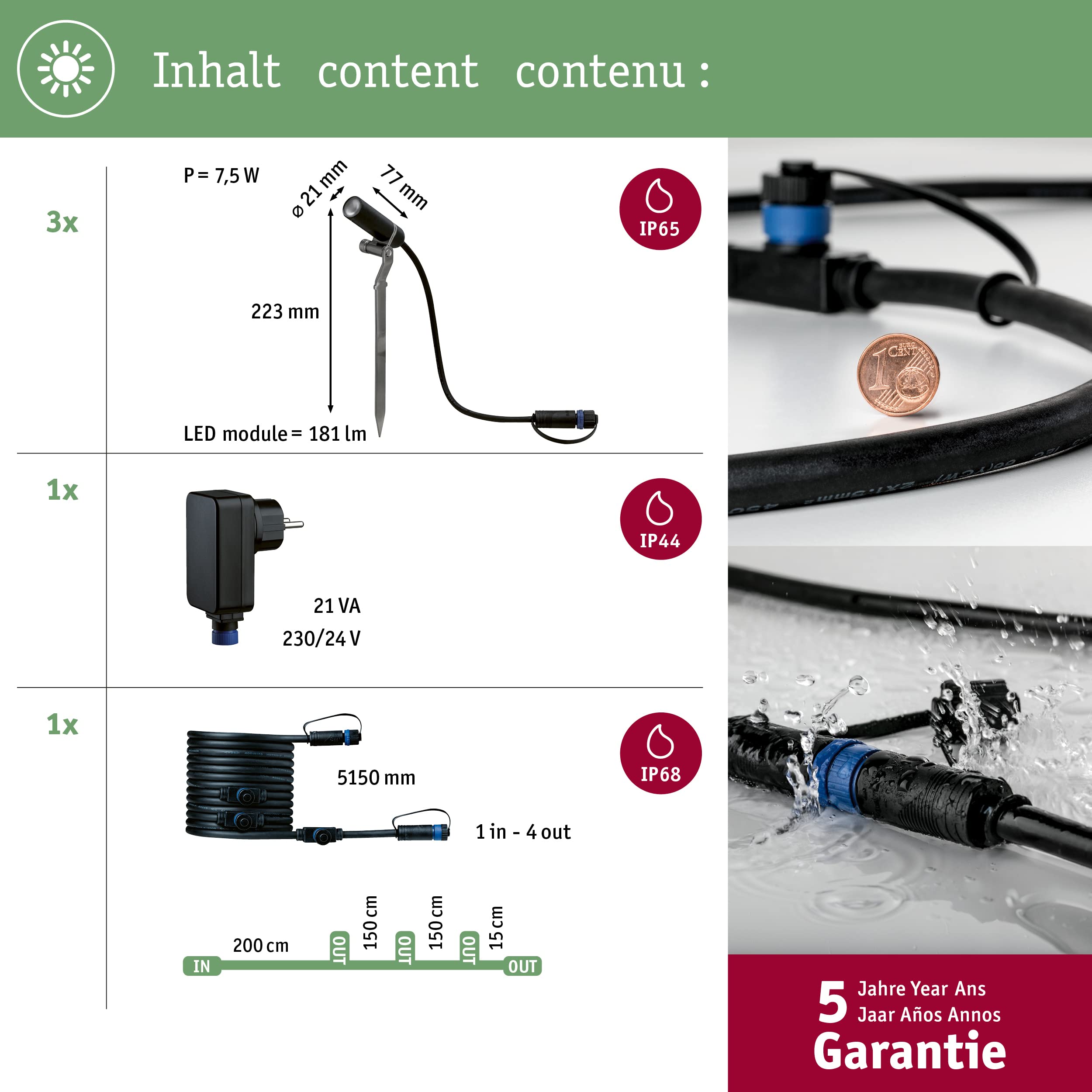 Paulmann 94154 Plug & Shine oprawa zewnętrzna LED Spot Plantini zestaw 3000K 24V Antracyt Alu 94154 oprawa zewnętrzna oświetlenie punktowe reflektor