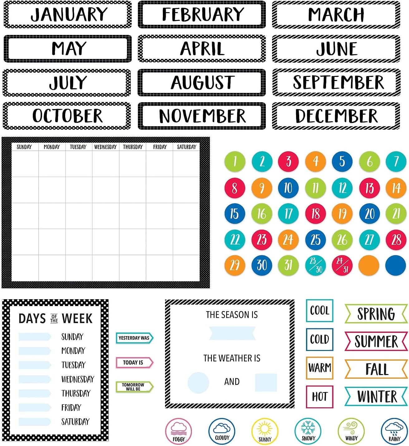 CTP Calm and Cool Calendar Set Bulletin Board, Classroom Decoration, 67 Pieces (Creative Teaching Press 8595)