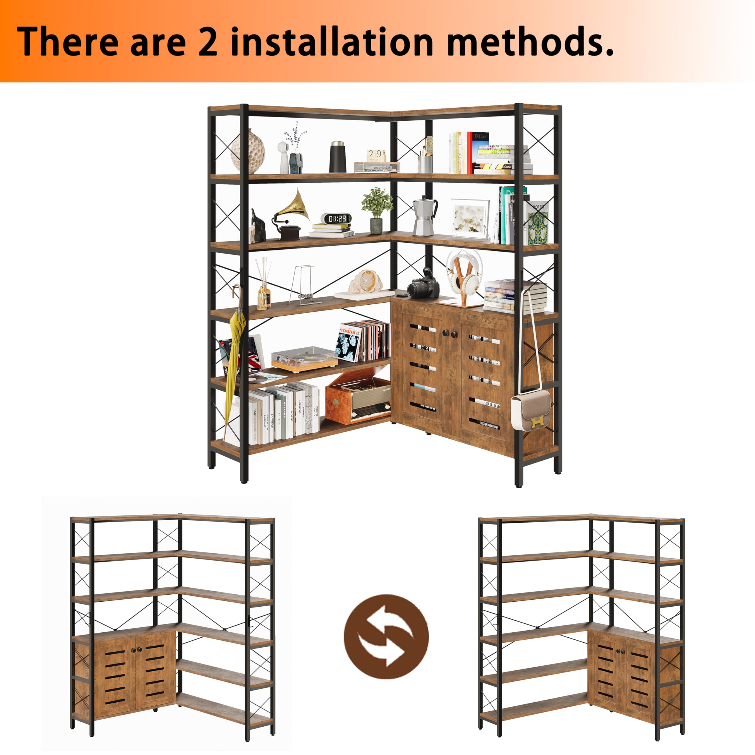 Amazon.com: Wildhome 6-Shelf Corner Bookshelf, Vintage Industrial