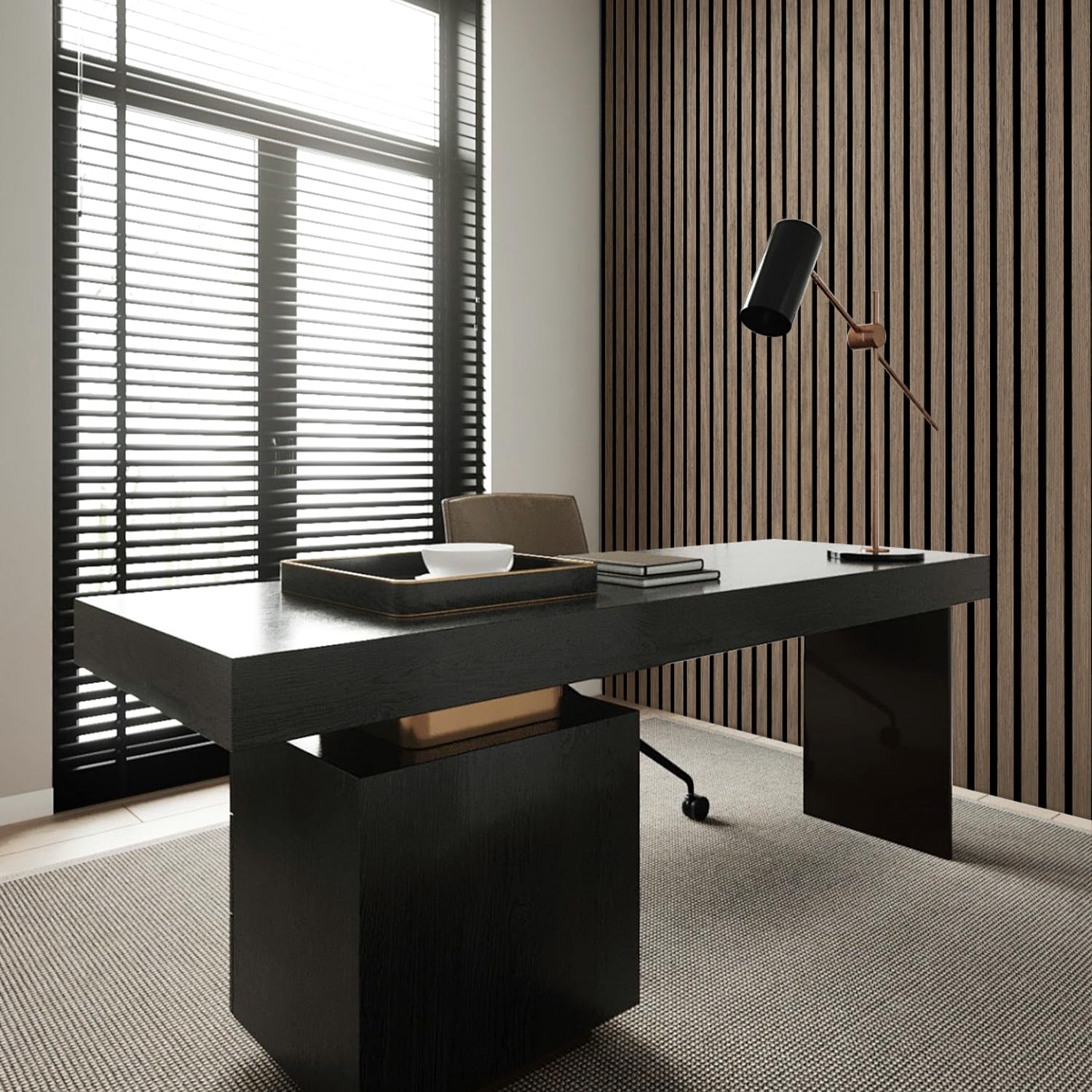 Drewniane panele akustyczne 120 x 60 cm (= 1 sztuka), panele ścienne 3D o wyglądzie drewna, dla lepszej akustyki pomieszczenia, panele ścienne z drewna do biura, czarny orzech
