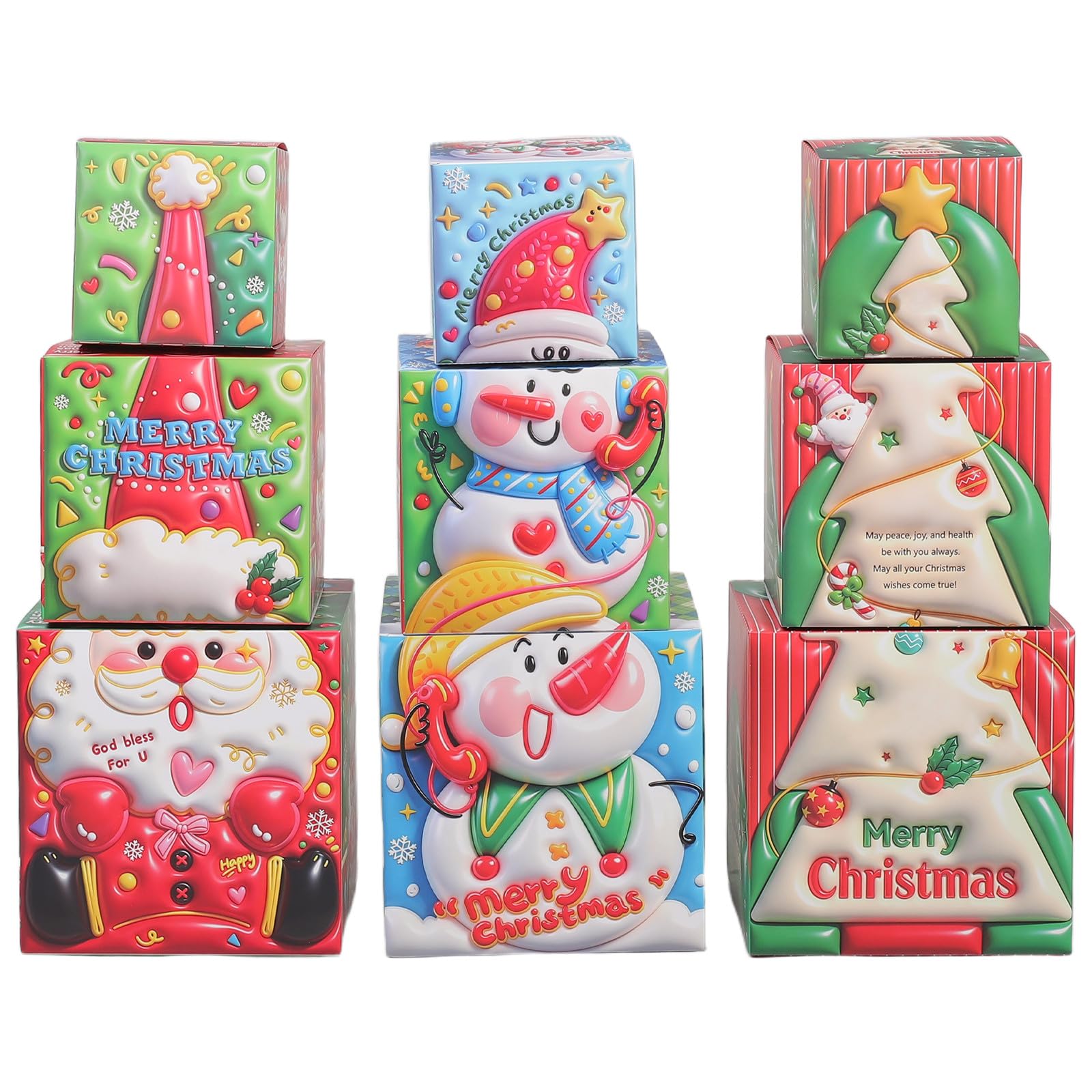 ibasenice 9 scatole regalo natalizie impilabili, scatola regalo di Babbo