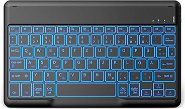 EasyAcc Bluetooth Keyboard, Wireless Bluetooth Keyboard Compatible with Windows/Android/iOS Tablet (iPad A16 11/10.2/10.9, iPad Pro/Air), with Backlight QWERTZ German Layout, Black