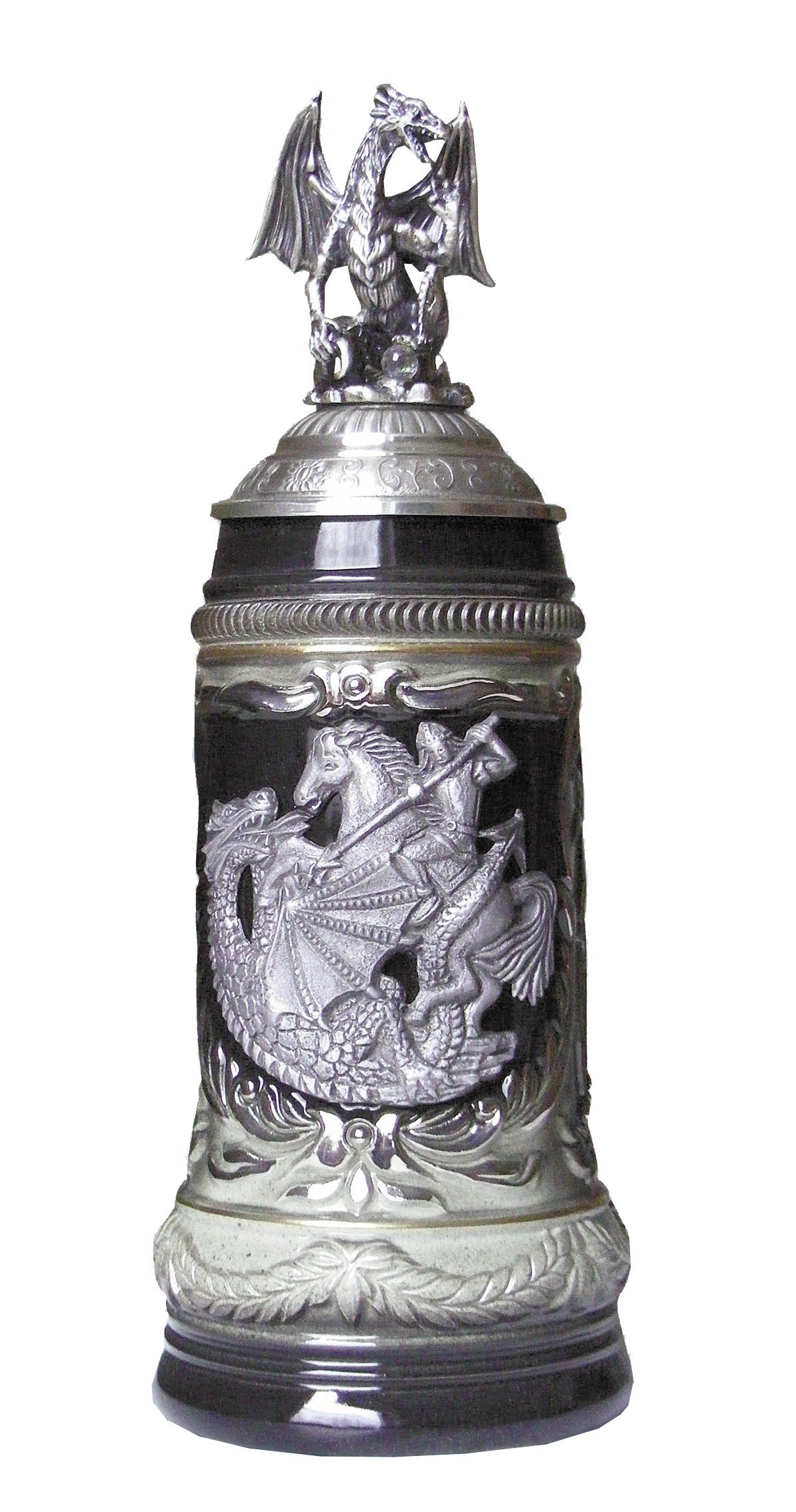 Jarra de cerveza alemana caballero San Jorge en cerámica medieval premium ZO 1423