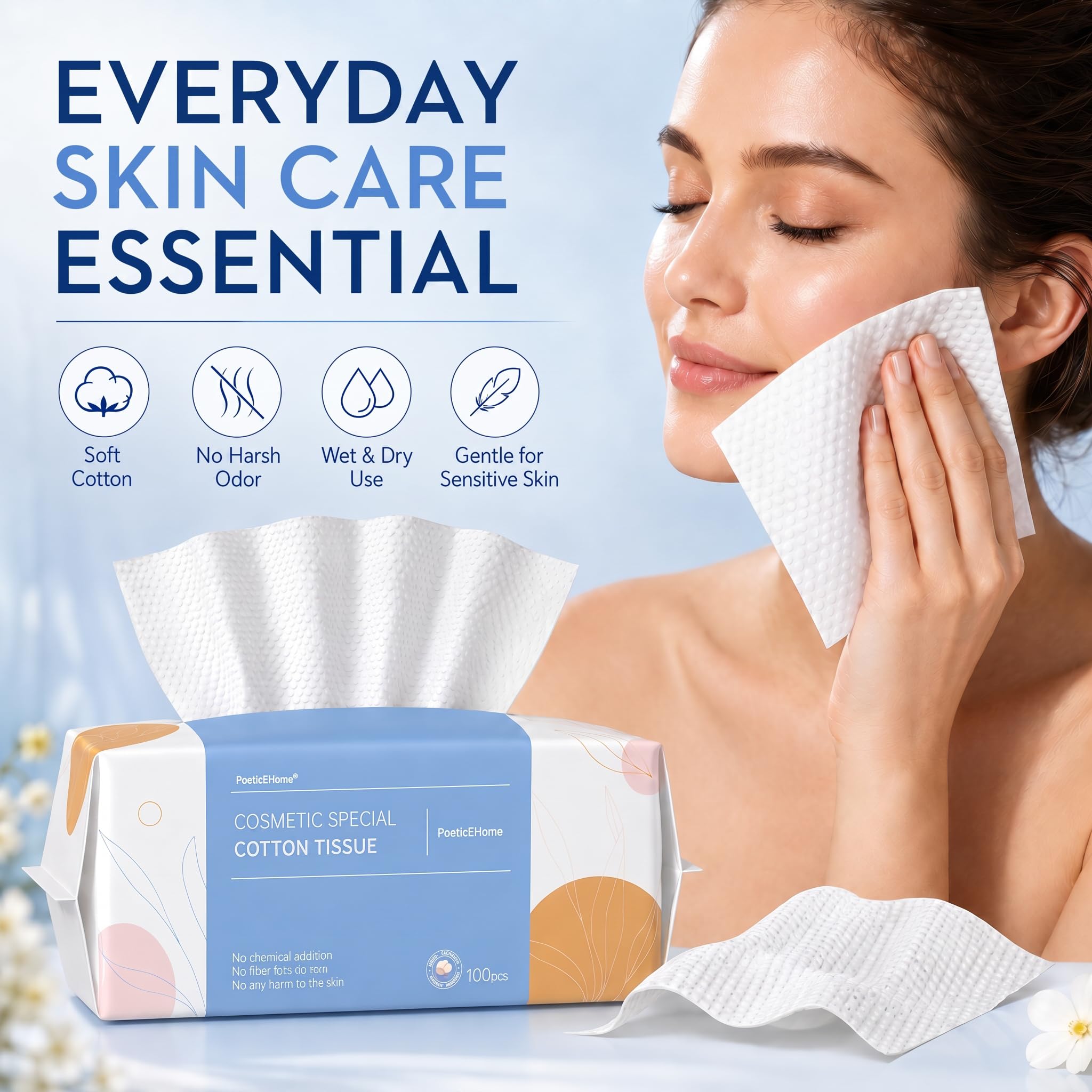 PoeticEHome Lot de 600 Lingettes sèches jetables en coton doux pour le visage - Biodégradables serviettes non pelucheuses - Convient aux peaux sensibles, nettoyage de surface et démaquillage