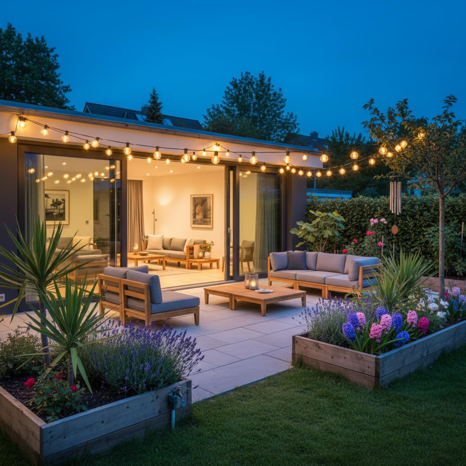 Lichterkette Outdoor LED Außen 20m Warmweiß IP44 Wasserdicht Wetterfest Strom, Außenbeleuchtung für Balkon Terrasse Garten Pavillon, Lichterketten Party Deko mit Glühbirnen