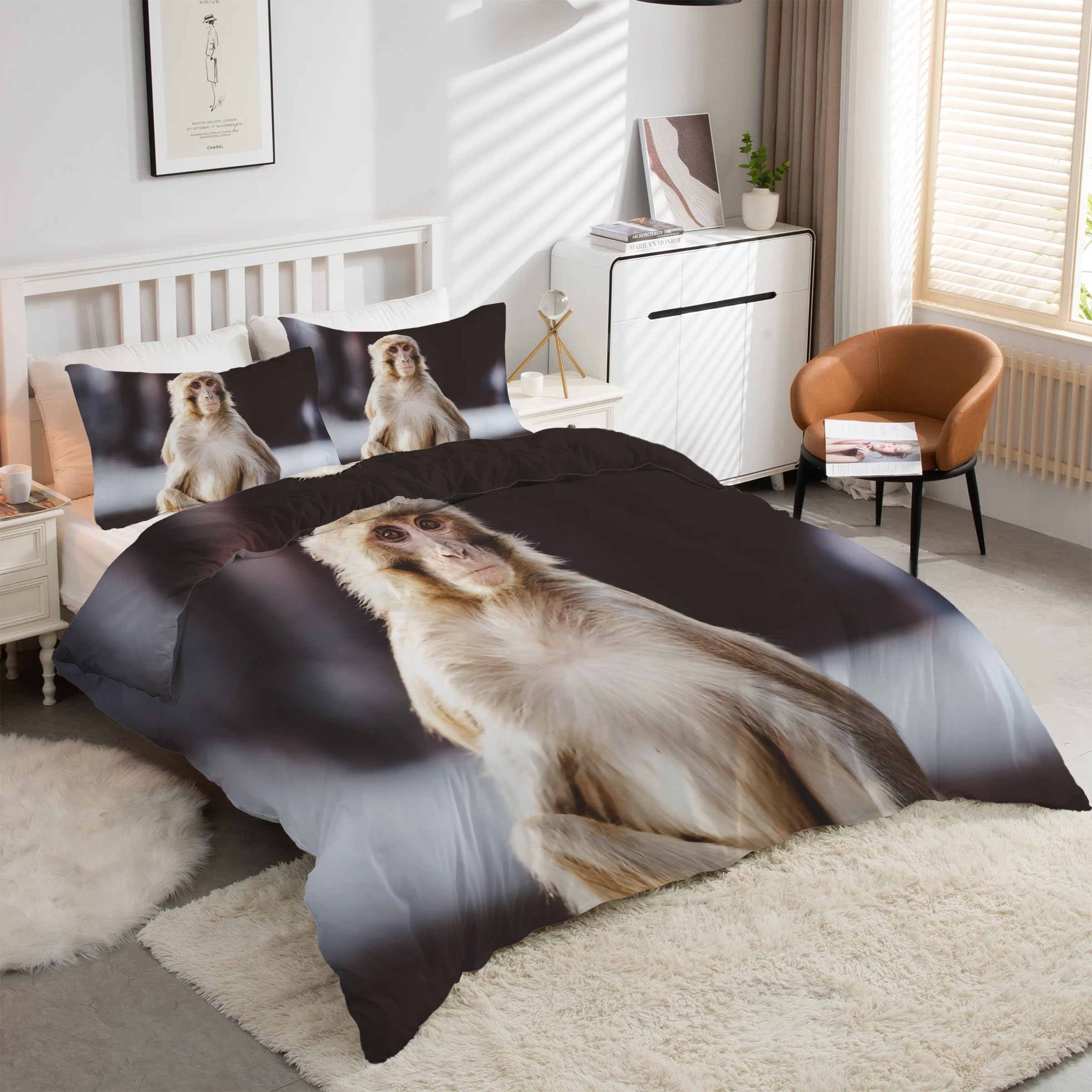 Housse Couette 240 x 260 Singe Macaque Ensemble de Literie Microfibre kK2046 Grand Lit