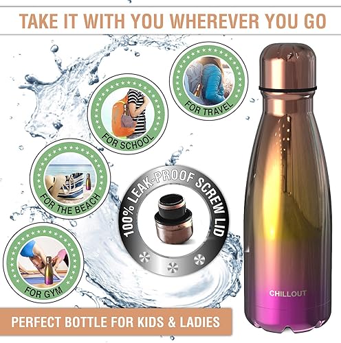 Miniatura 7 de CHILLOUT LIFE - Botella de agua infantil. de acero inoxidable para la escuela, con aislamiento de doble pared, en forma de botella de refresco,