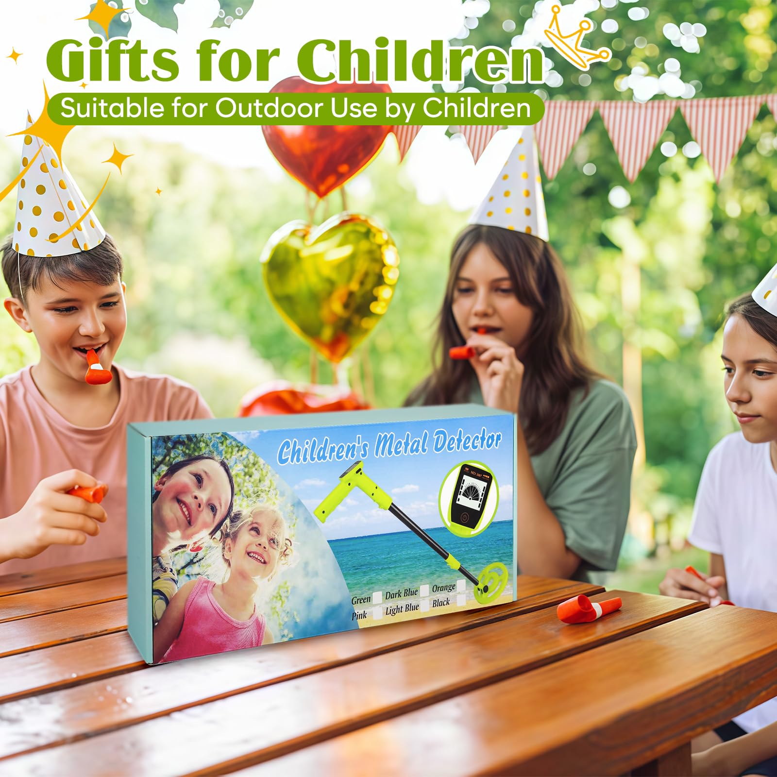 Détecteur de métaux pour enfants avec écran LCD - Rechargeable USB-C et bobine de recherche étanche - Kit de détecteur pour enfants avec pelle et sac - Idéal pour la chasse au trésor, la plage, le