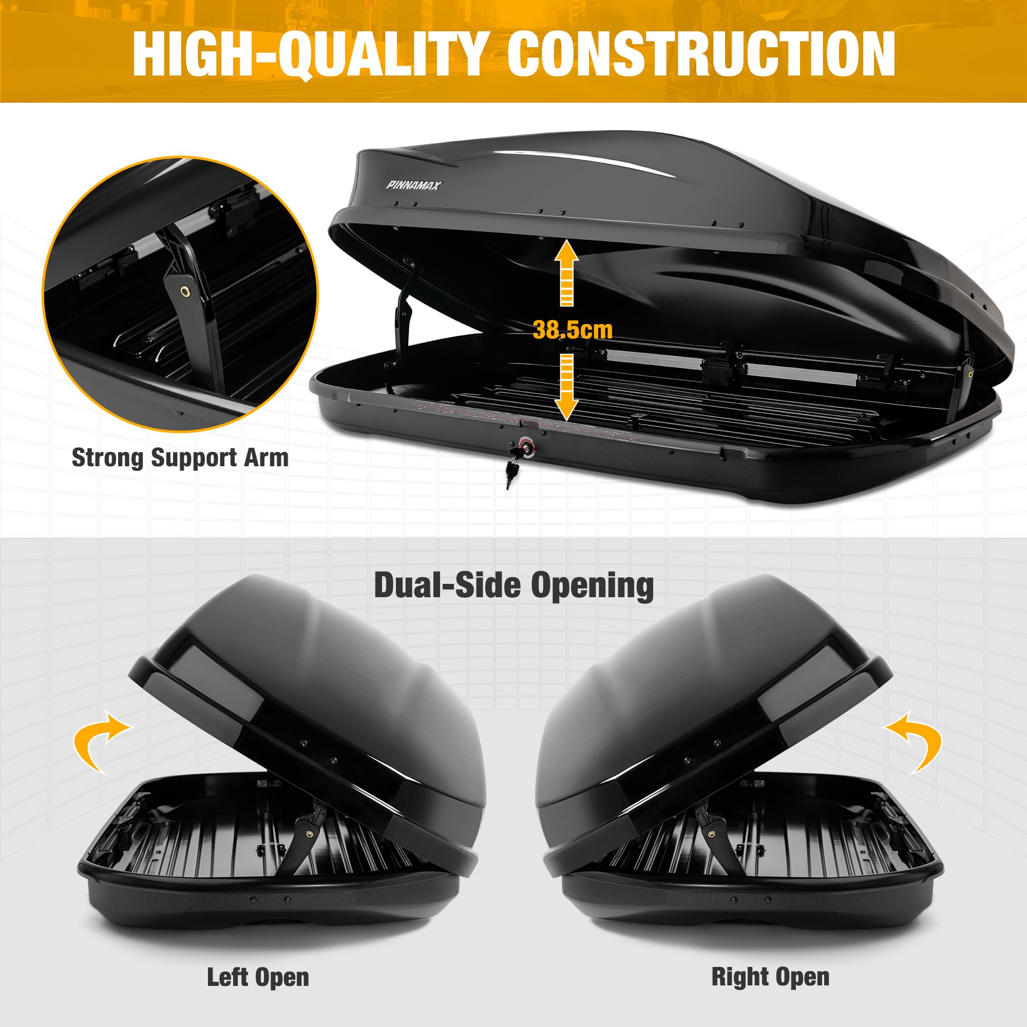 Dachbox 450L Abschließbar – Dachkoffer Auto Beidseitig Öffnend, wasserdichte Autodachbox für Dachträger, Dachgepäckbox für SUV Kombi Van (450L) - 4