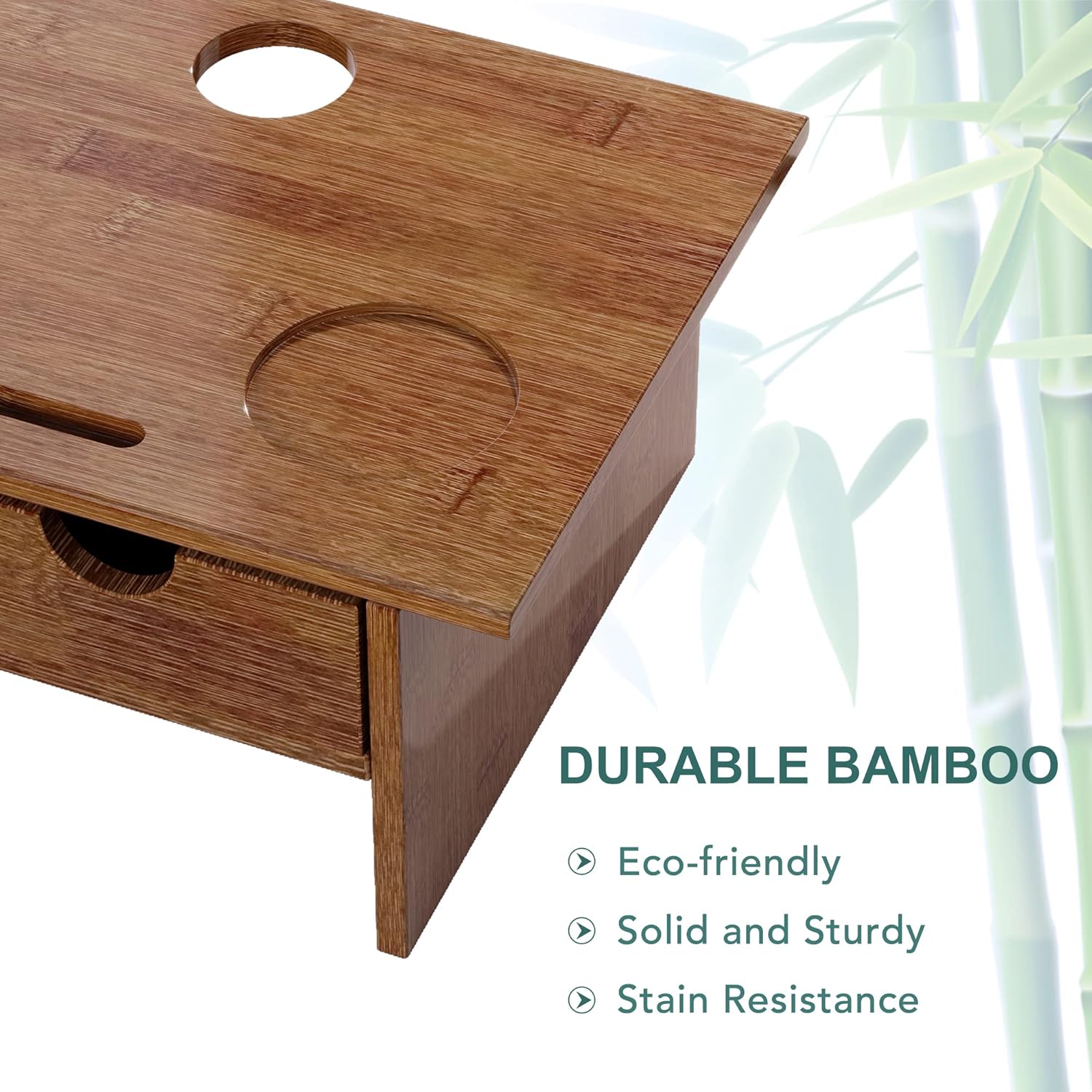 Sundale Outdoor WAYTRIM Bamboo Wood Monitor Stand Ergonomic Computer Riser with Storage Organizer Drawers Desktop Laptop Shelf Risers Cellphone Stand for Home and Office Use, Classic Antique Brown
