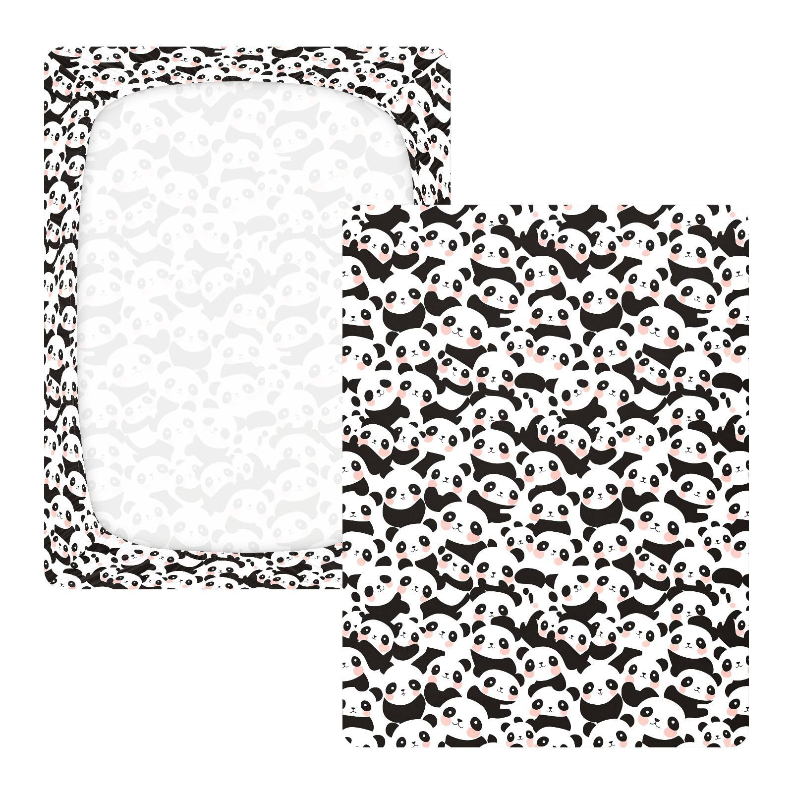 Sábanas de cuna de algodón para bebés y niñas, diseño de pandas de dibujos animados, suave, elástica, para decoración de guardería, 1 paquete de sabanas para cuna