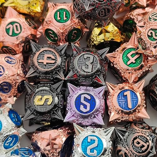 Miniatura 7 de Juego de dados de metal DND, dados de punta redonda, 7 dados poliédricos, MTG Pathfinder D20, juego para juegos de rol RPG, juego de dados D20,