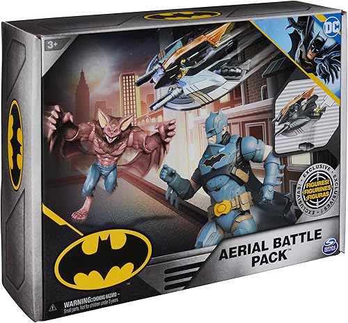 Miniatura 9 de DC Comics, Paquete de batalla aérea de Batman (exclusivo de Tienda), vehículo de murciélago, figura de acción de Batman y hombre-murciélago de 4