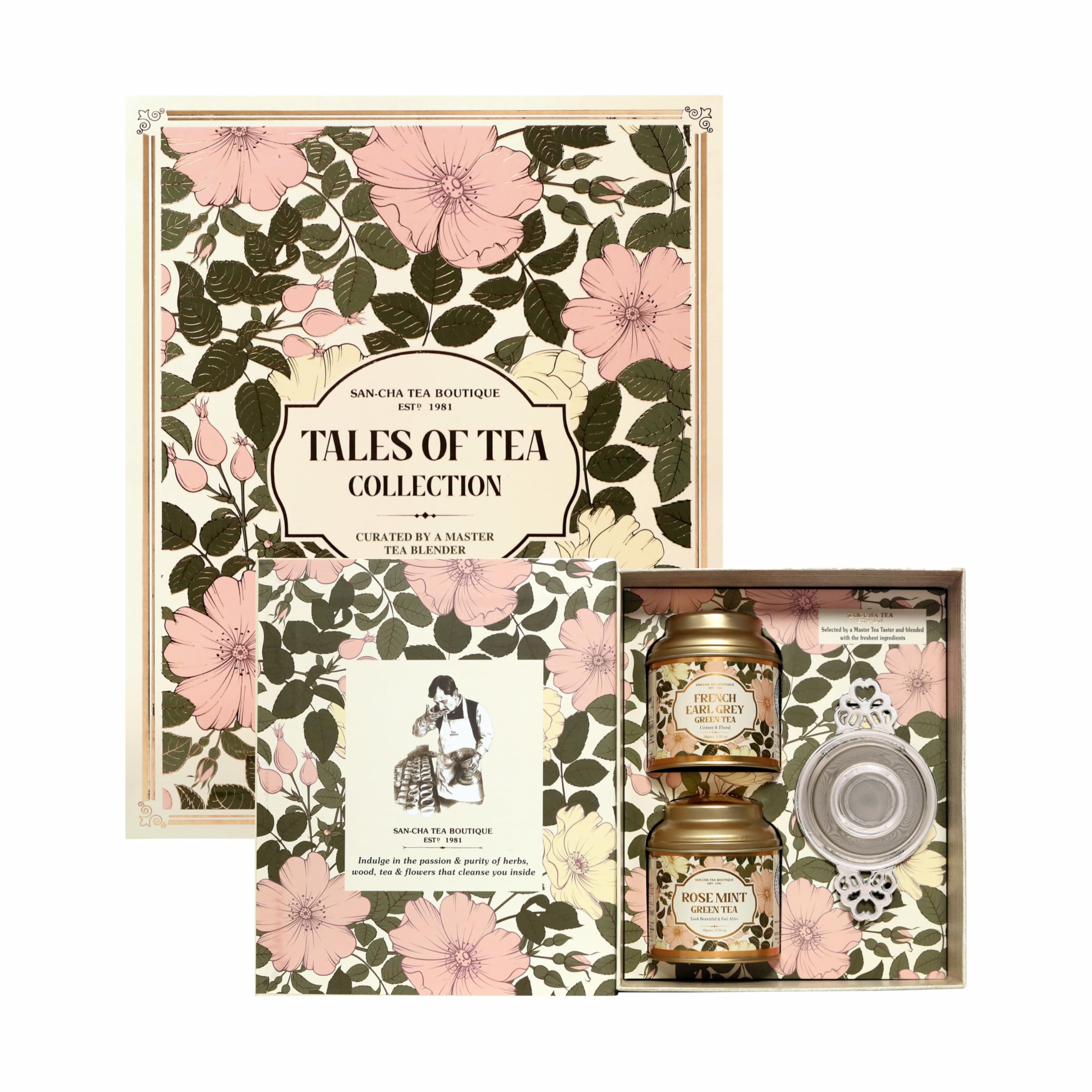 Sponsored Ad - Sancha Tea Boutique, Tales of Tea Collection, Tea Gift Box, Rose Mint & French Earl Grey, 50g x 2 Loose Leaf + Infuser, Luxury Variety Pack