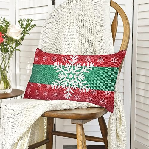 Miniatura 2 de Fundas de almohada navideñas de 12 x 20 pulgadas, fundas de almohada lumbar de Navidad, fundas de almohada con copos de nieve para decoración de