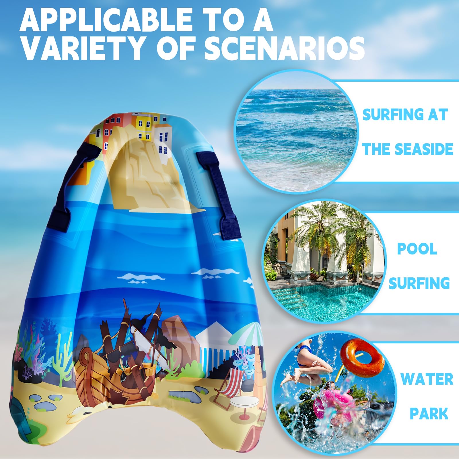 Bodyboard Inflable, con Asas, Niños Bodyboard Inflable, Portátil Hinchable Tabla de Surf, Flotante Tabla Surf, Hinchable Tabla Bodyboard, Inflable Tabla de Natación para Niños, 77*55*12cm