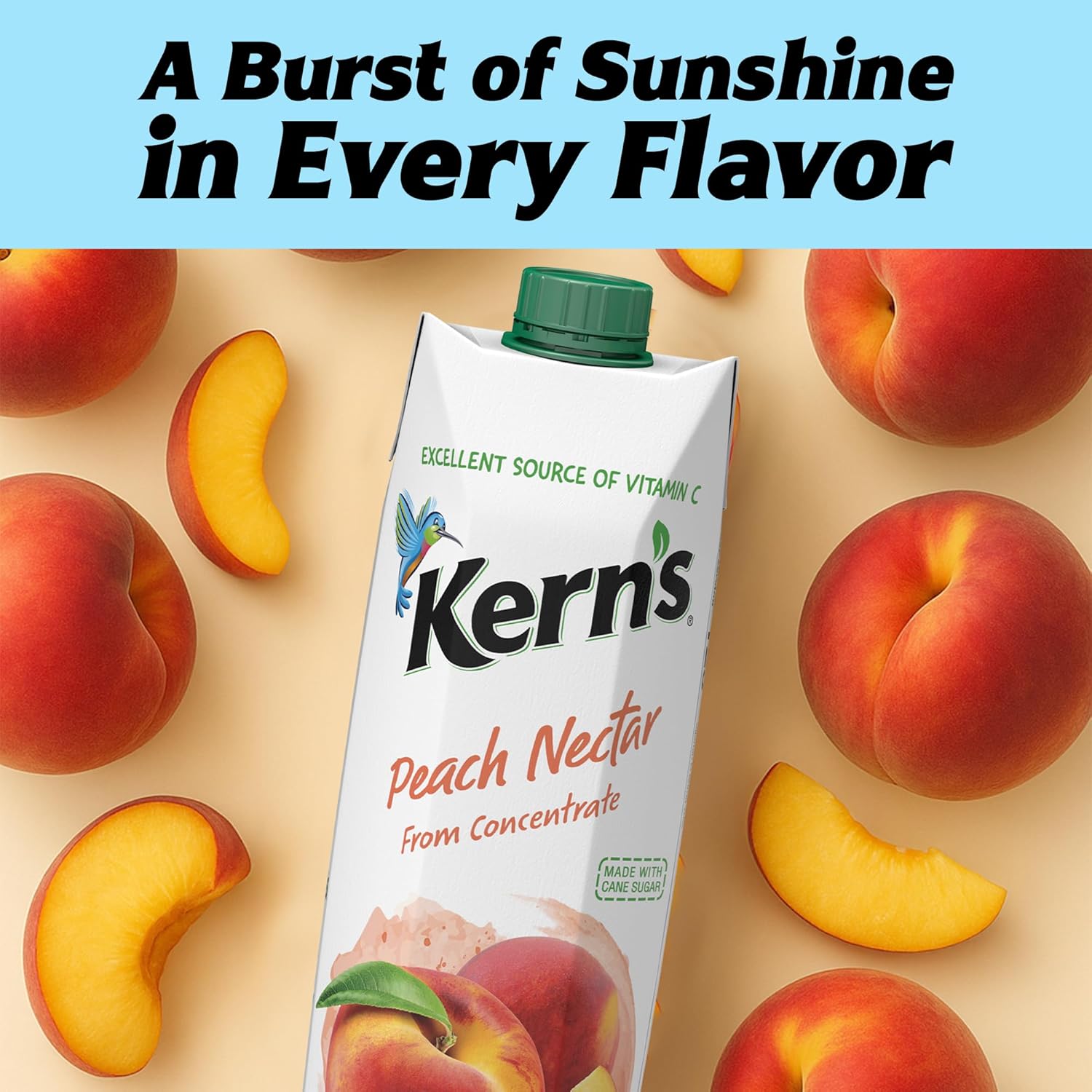 Kern’s Peach Juice Nectar - Peach Nectar Made with Fresh Fruit Puree - Tropical Fruit Juice Concentrate for Smoothie Mix, Cocktail Mixers, Kids Drinks & Mexican Beverages - 32.4oz, 12 Pack Carton