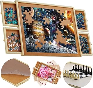 1000 Piece Wooden Jigsaw Puzzle Board - 4 Drawers, Rotating Puzzle Table, Chess Set | 30” X 22” Jigsaw Puzzle Table | Puzzle Cover Included - Portable Puzzle Tables for Adults and Kids by Puzzscape