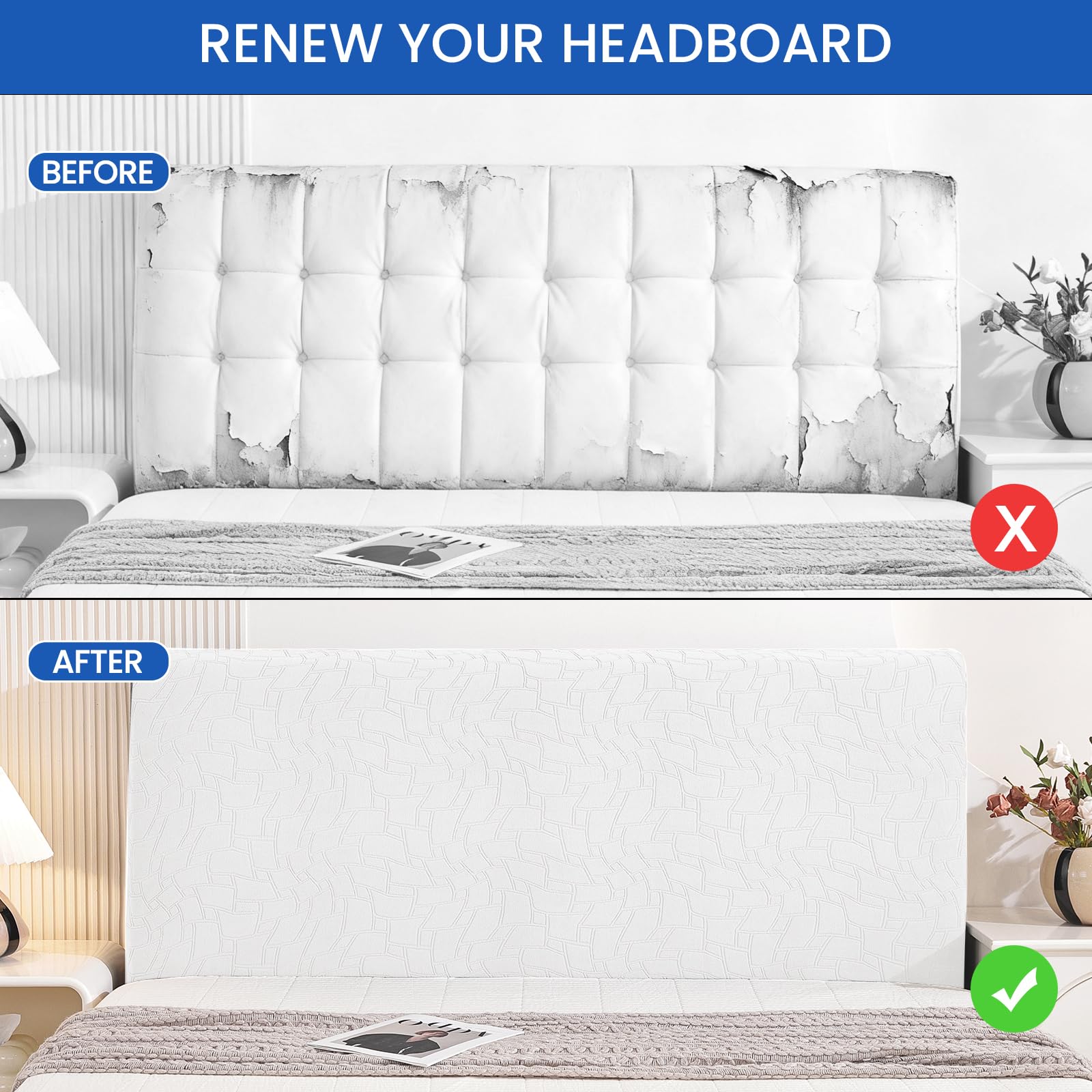 Ystyle Copri Testiera Letto, Copri Spalliera Letto Matrimoniale/Singolo Elasticizzata, Copertura Testata Letto Matrimoniale Lavabile, Headboard Cover Antipolvere Universale (180CM, Bianco Sporco)