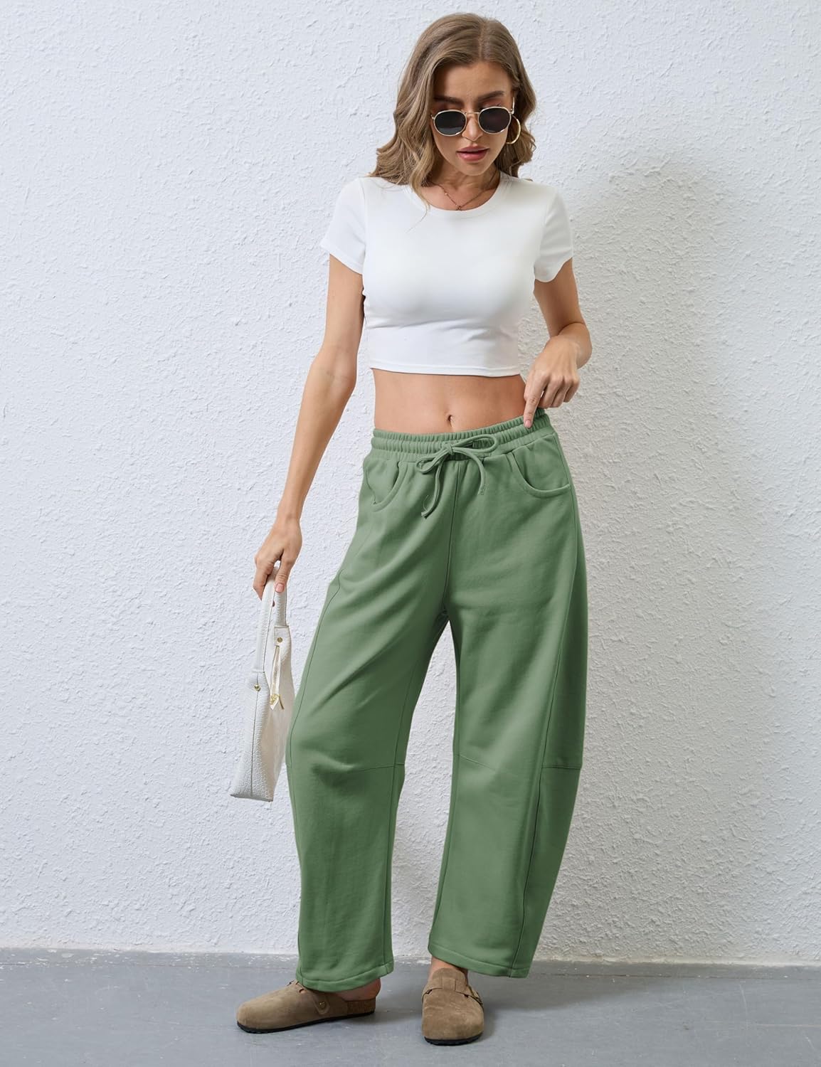SeekMe Women's Barrel Leg Sweatpant Drawstring Elastic Waisted Wide Leg Pants Casual Cotton Palazzo Trousers with Pockets - Image 5
