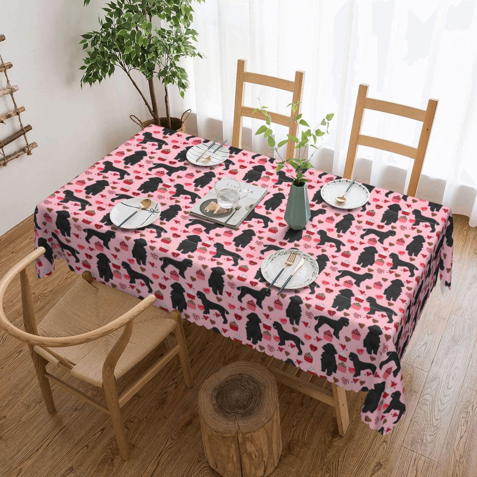 Nappe rectangulaire tissu imprimé caniche rouge pour événements et grands dîners