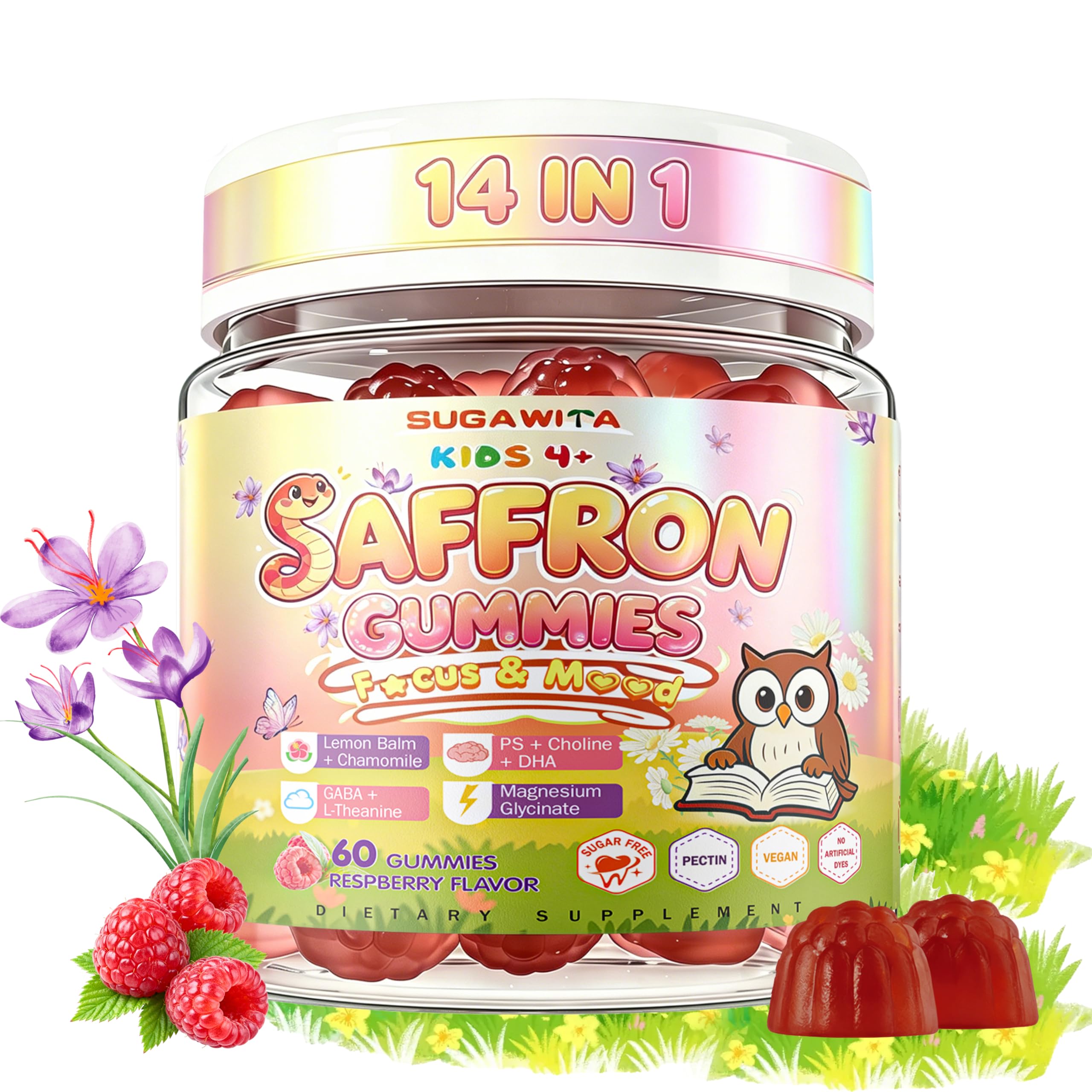 Saffron Supplement+Magnesium Glycinate, Saffron Extract Gummies Kid 60ct