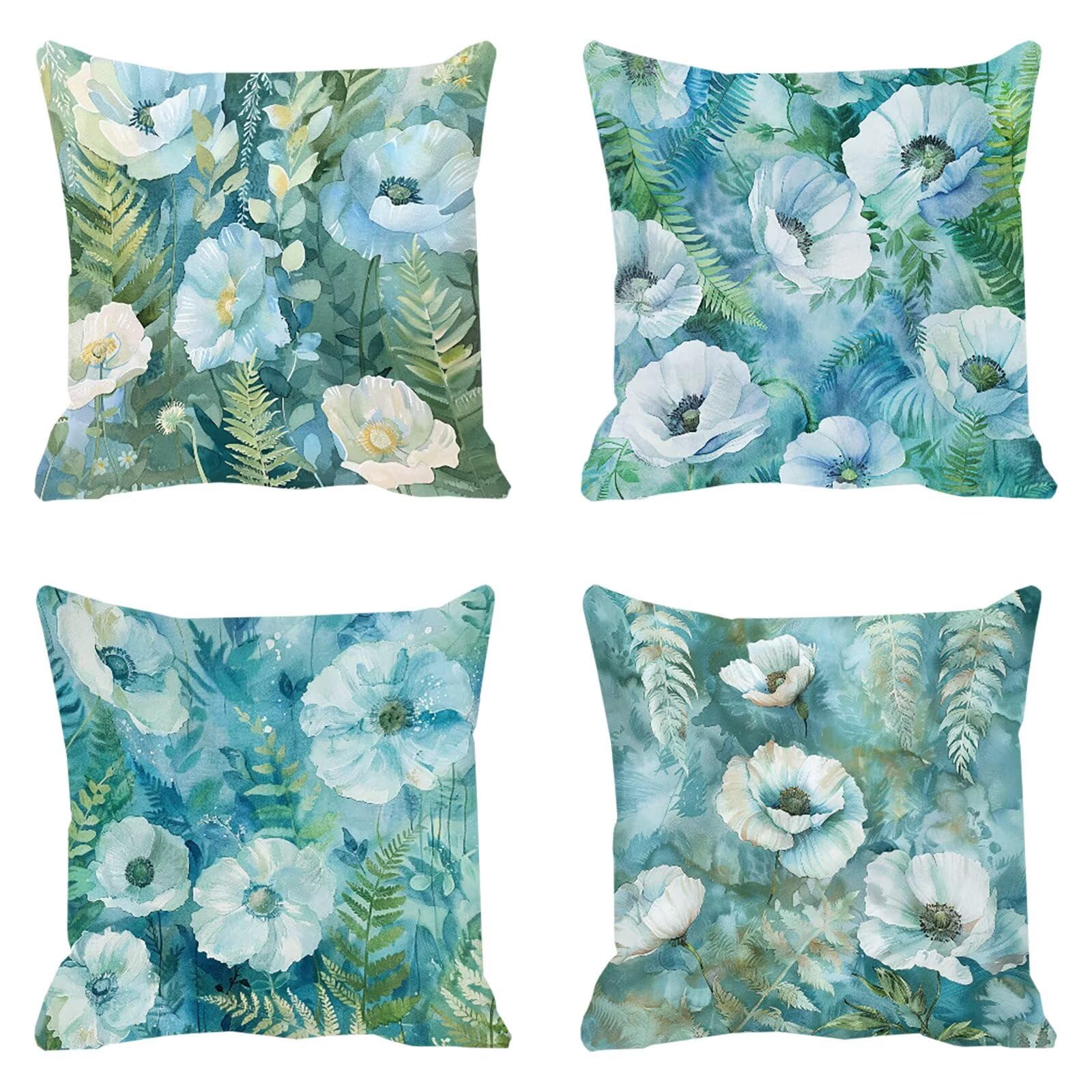 Housse de coussin 50x50cm velours bleu fleur douceur et sérénité maison