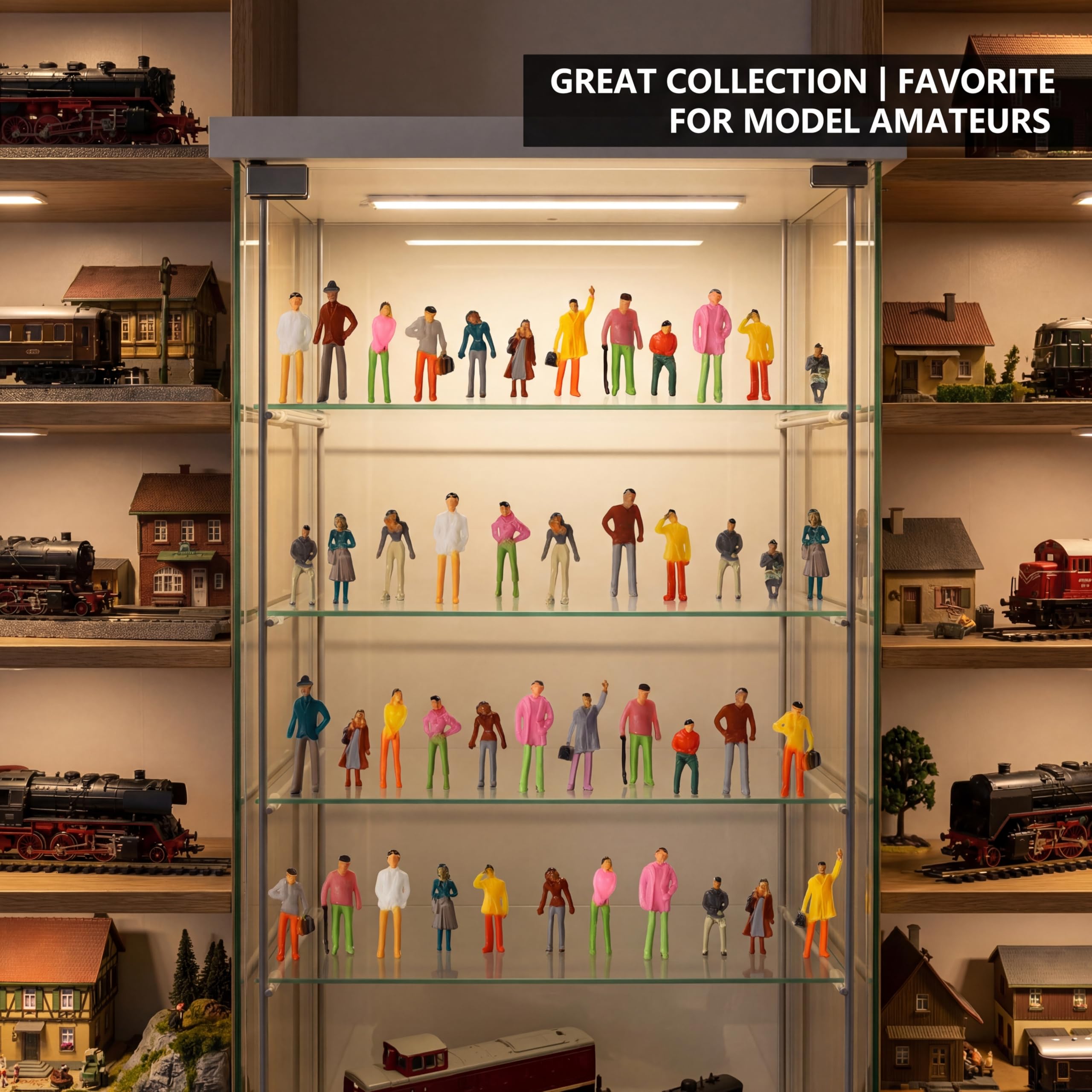 Lagomloot Lot de 50 figurines peintes de train ferroviaire, modèles de passagers multicolores à l'échelle 1:75 pour modélisme de train, matériau ABS pour décoration de table de sable